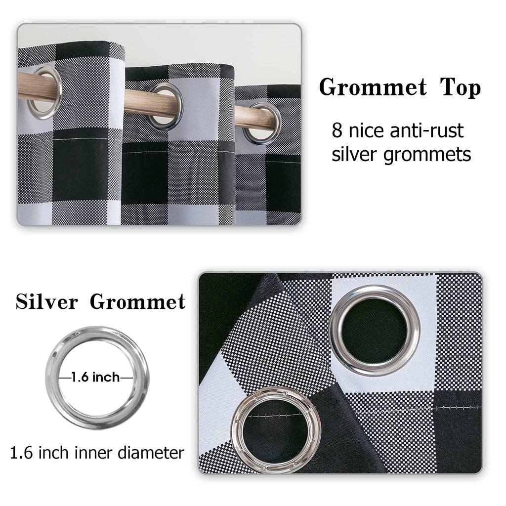 MIULEE Buffalo Plaid Curtains for Farmhouse Bedroom, Blackout Window Drapes with Grommets for Living Room Darkening Light Blocking and Thermal Insulated Set of 2 Panels, W 52" x L 63" Black and White