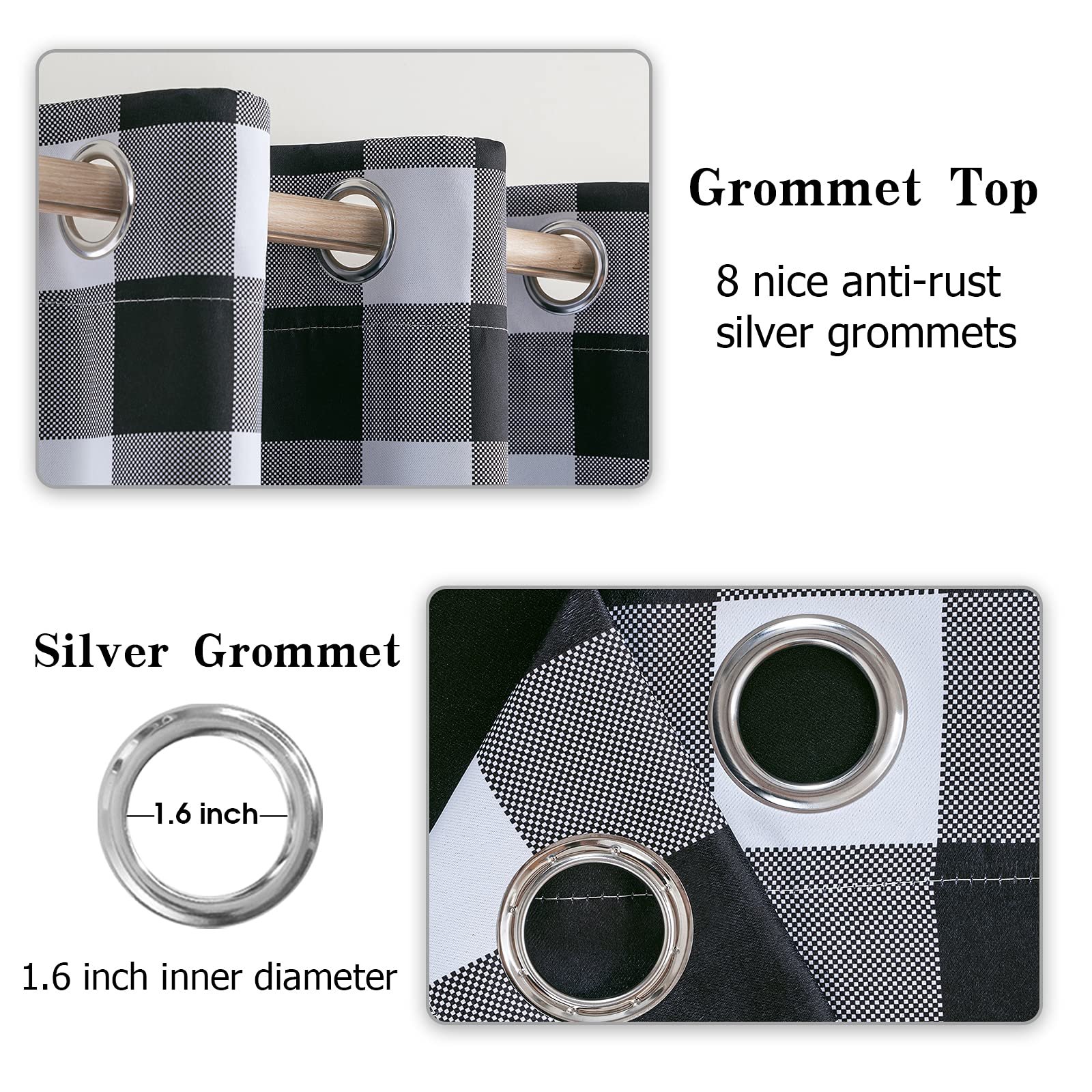 MIULEE Buffalo Plaid Curtains for Farmhouse Bedroom, Blackout Window Drapes with Grommets for Living Room Darkening Light Blocking and Thermal Insulated Set of 2 Panels, W 52" x L 63" Black and White