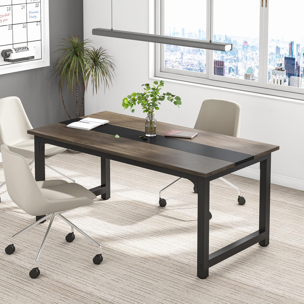 Tribesigns 63” Executive Desk, Large Office Computer Desk with Thicken Frame, Modern Simple Workstation Business Furniture for Home Office, Rustic Brown/Black