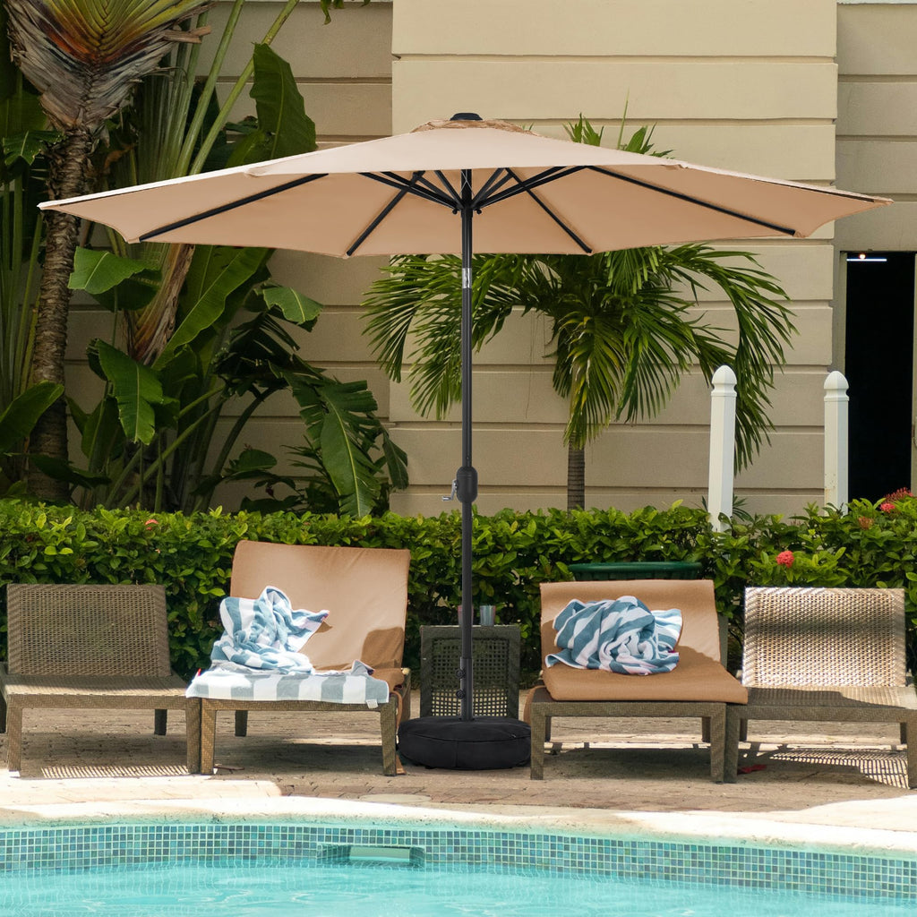 Sundale Outdoor 9FT Patio Umbrella with Sand Bag Umbrella Base, Outdoor Umbrella with Tilt and Crank, Beige