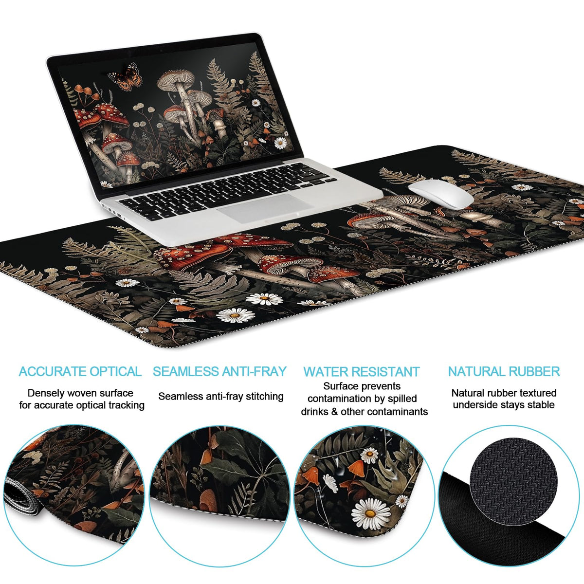 Black Striped Ergonomic Large Desk Mat Set with Wrist Rest