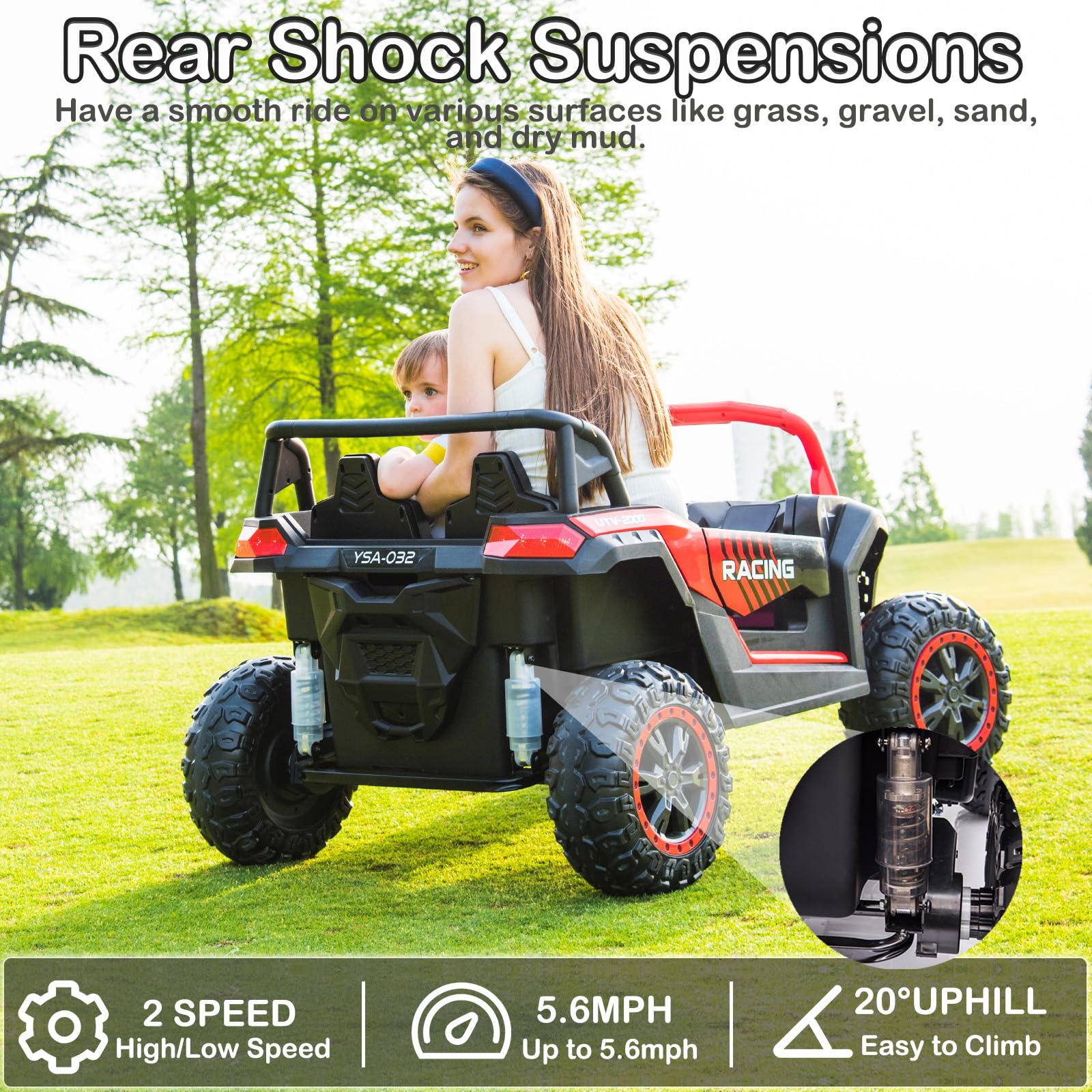 NEWQIDA XXXL 24V Ride On Toys for Big Kids UTV 2 Seater Electric Car w/Remote Control, 4WD Off-Road Side by Side, Max 220lbs, 24.8" Spacious Seat, EVA Tires, Up to 5.6 MPH, Rear Shock Absorbor, Black