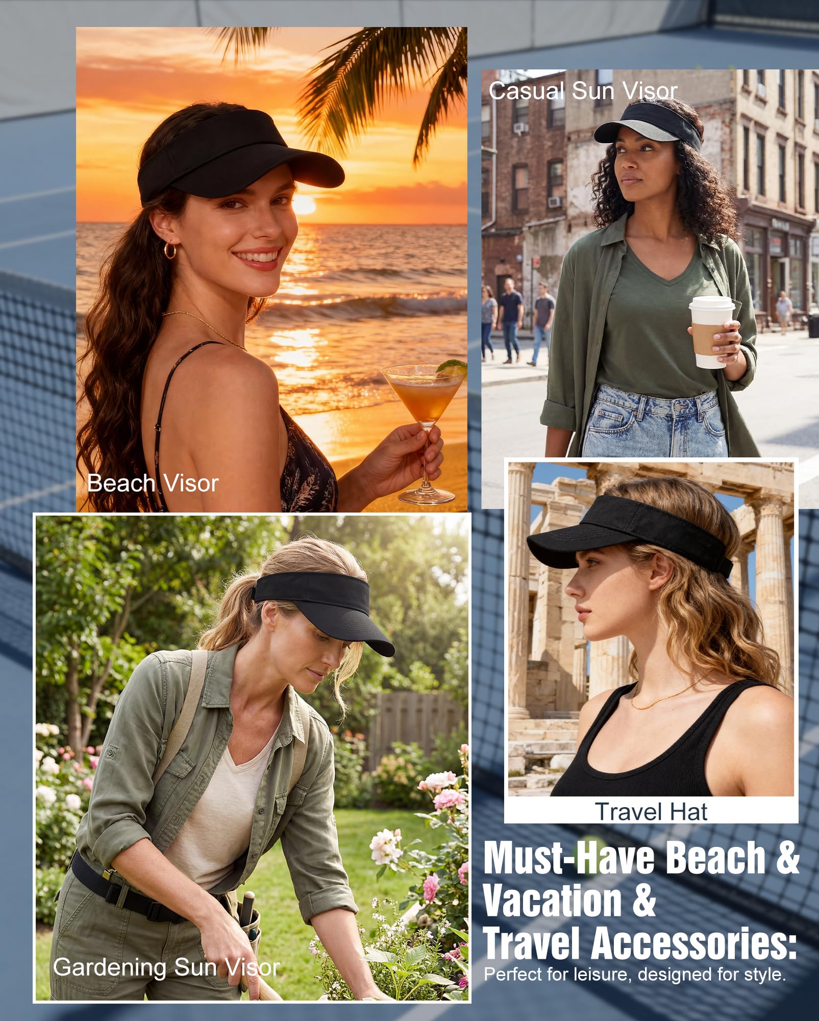 Zando 3.2" Structured Brim Sun Visor Hats for Women, Quick-Dry Lightweight Sports Visor for Golf, Tennis, Pickleball