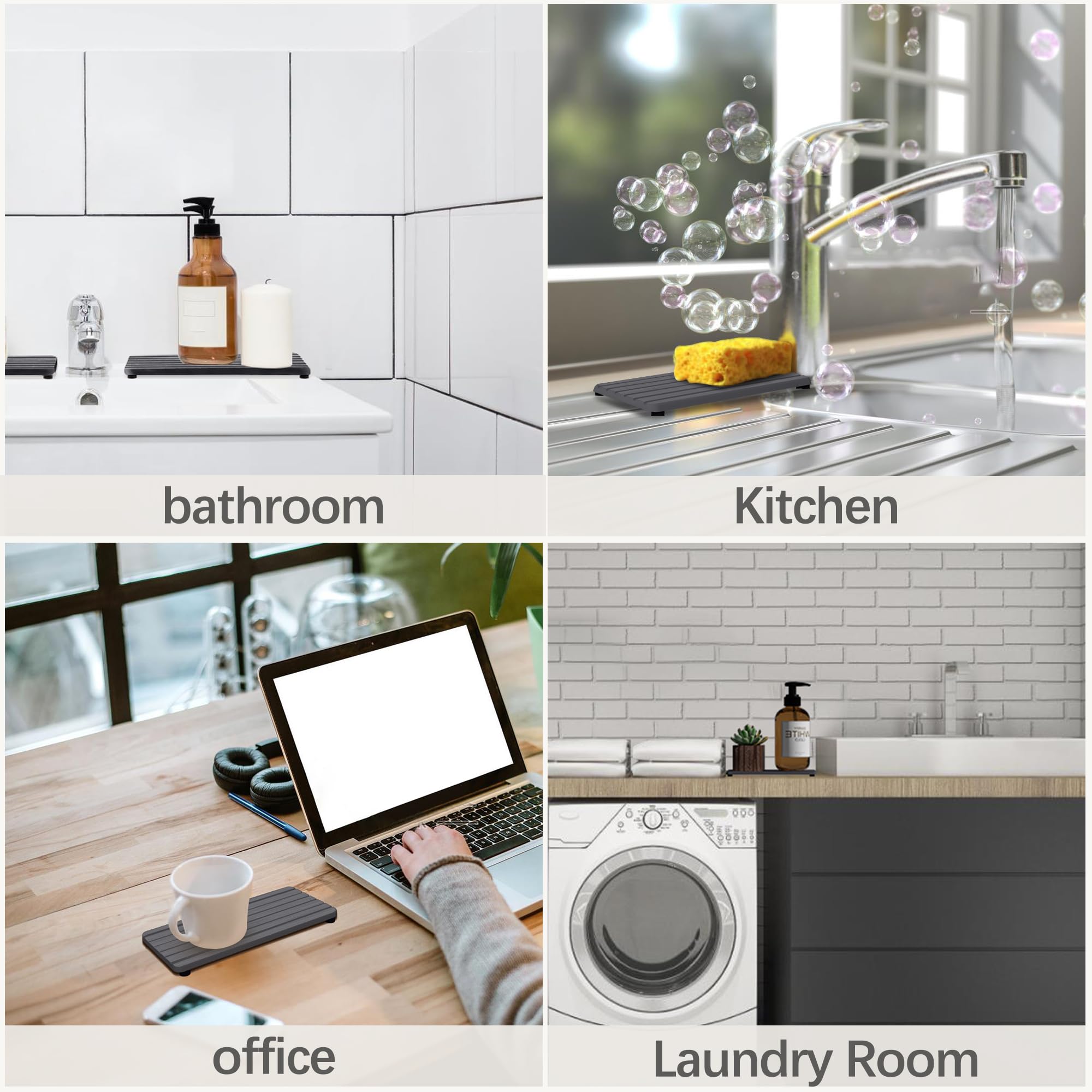 NiuYichee 2 PCS Water Absorbent diatomite Coasters, 7.1" x 3.5" Water Absorbing Stone Tray for Sink, Stone Drying mat for Kitchen Counter, Stone soap Tray Used for Hand Soaps & toiletries & Plants