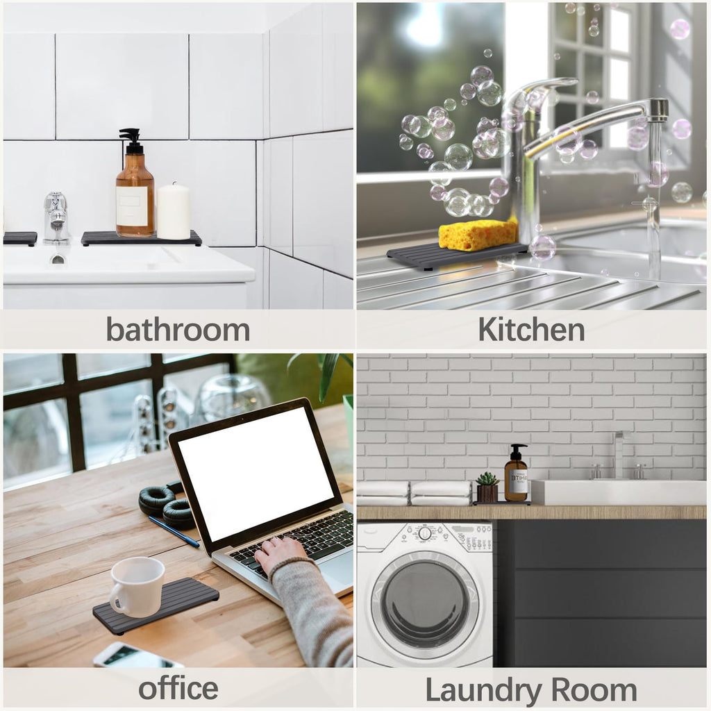 NiuYichee 2 PCS Water Absorbent diatomite Coasters, 7.1" x 3.5" Water Absorbing Stone Tray for Sink, Stone Drying mat for Kitchen Counter, Stone soap Tray Used for Hand Soaps & toiletries & Plants