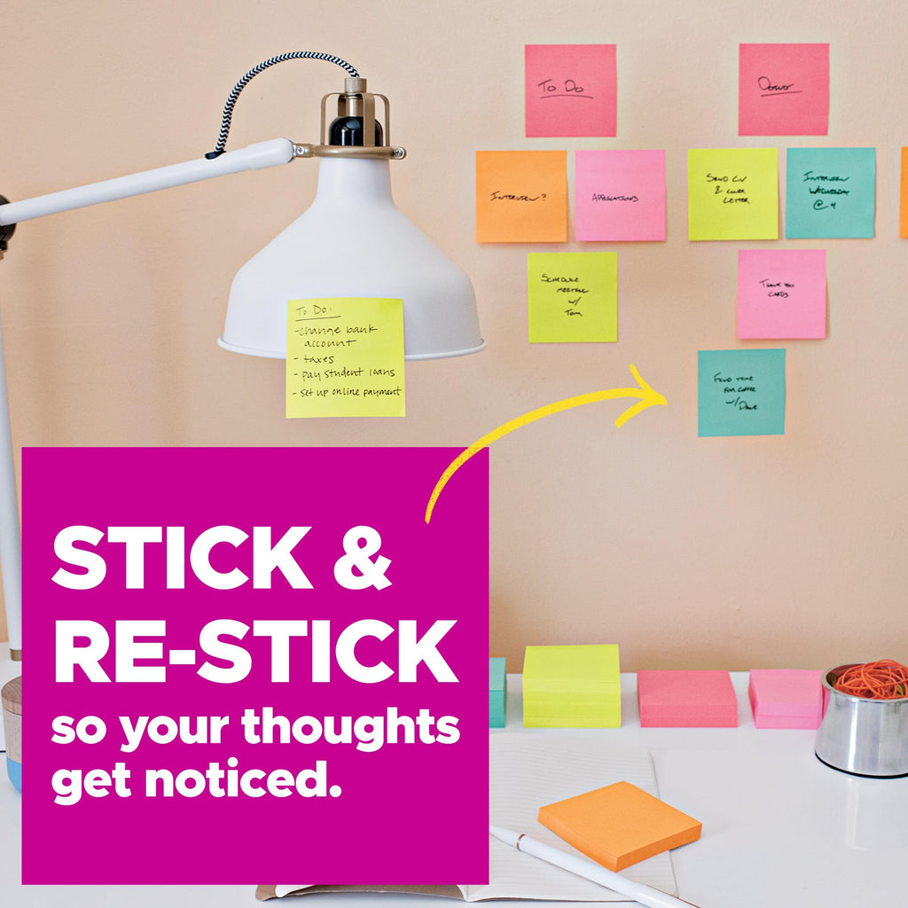 Post-it Super Sticky Lined Notes, 5 Sticky Note Pads, 4x6 in, 2X the Sticking Power, Back to School Supplies for Students, Sticky Notes for Textbooks, Notebooks, and Vertical Surfaces, Bright Colors