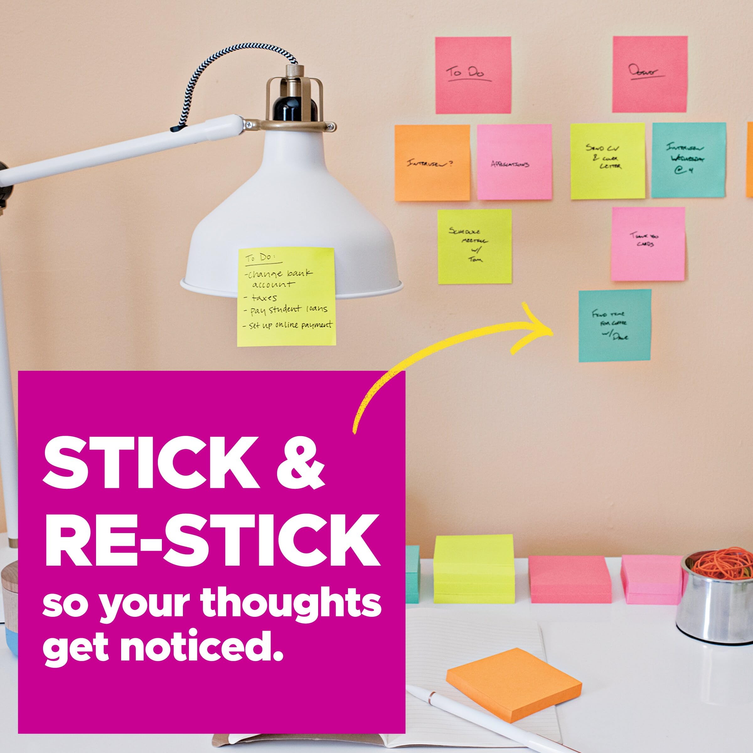 Post-it Super Sticky Lined Notes, 5 Sticky Note Pads, 4x6 in, 2X the Sticking Power, Back to School Supplies for Students, Sticky Notes for Textbooks, Notebooks, and Vertical Surfaces, Bright Colors