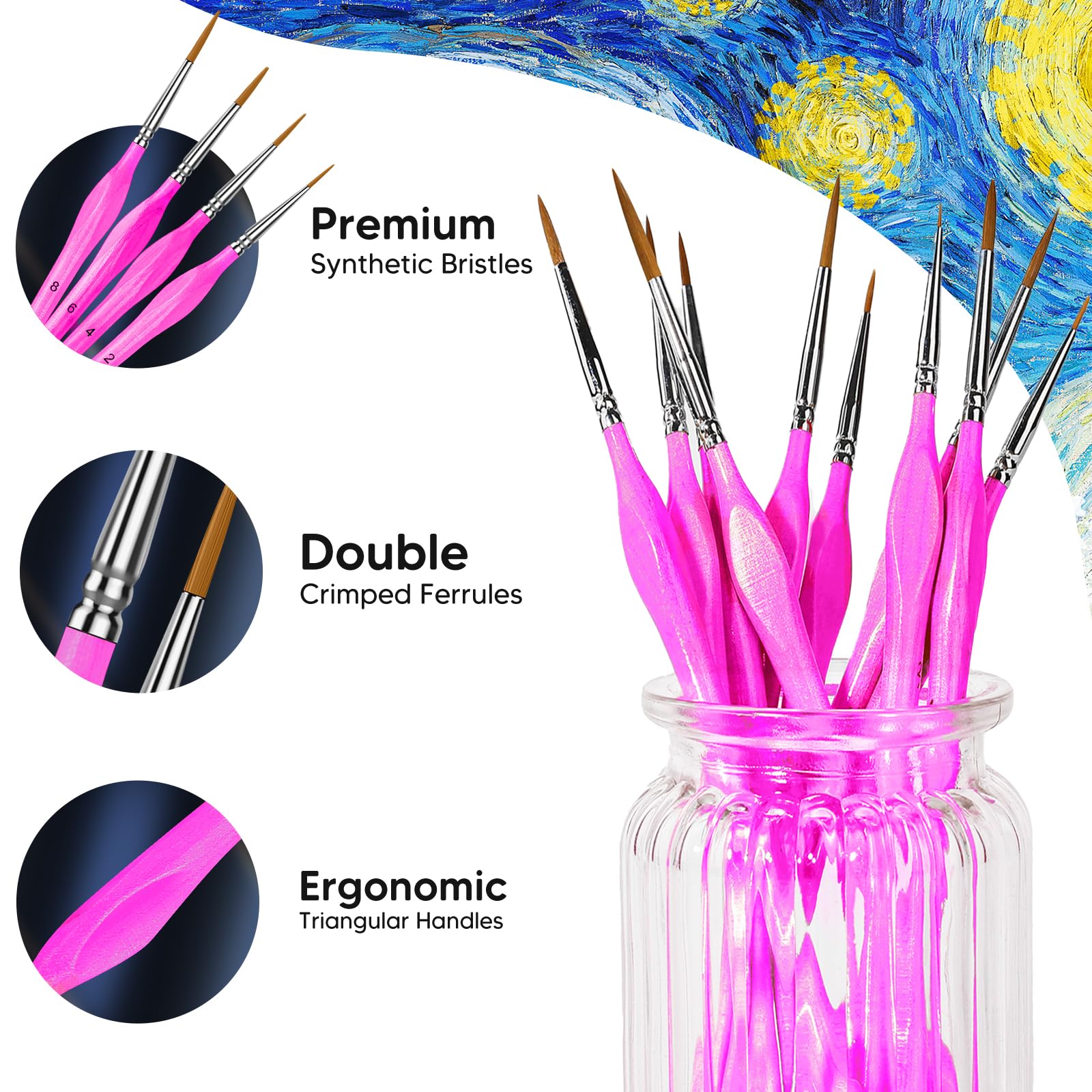 5PC Miniature Paint Brush for Fine Detailing, Detail Paint Brushes, Small Painting Brushes for Art, Crafts, Acrylic, Watercolor, Model, Face, Paint by Number, Figurine(Black)