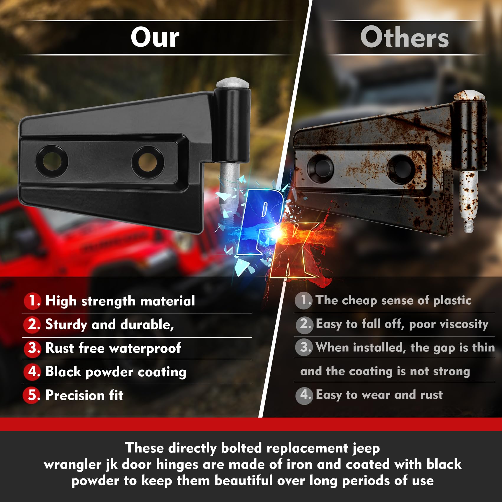 Jeep Wrangler JK 2 Door Hinge Assembly Kits Compatible with 2007-2018 Jeep Wrangler JK JKU Rubicon Unlimited Sahara Inside and Outside (2 Door), Jeep Wrangler JK JKU 2 Door Hinge 8PCS with 18 Bolts