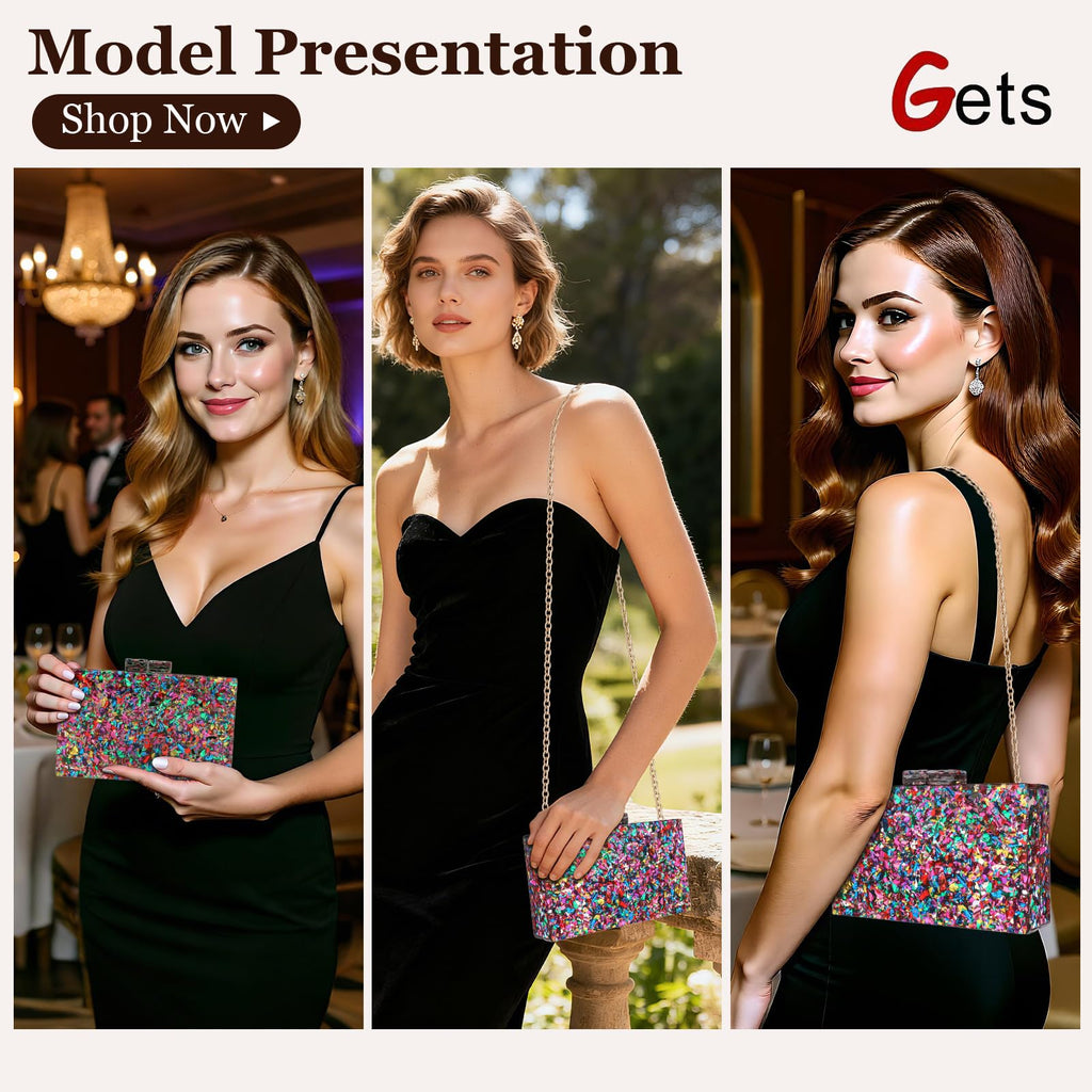Gets Acrylic Purses and Handbags for Women Multicolor Perspex Geometric Patterns Box Clutch Banquet Evening Crossbody Handbag