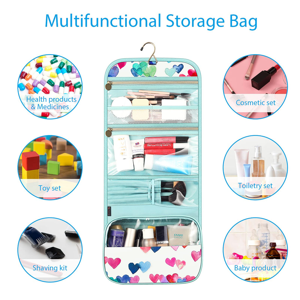 FINTIE Portable Toiletry Cosmetic Travel Bag, Large Water Resistant Hanging Makeup Organizer Storage Pouch Case for Women Girls (Blooming Hibiscus)