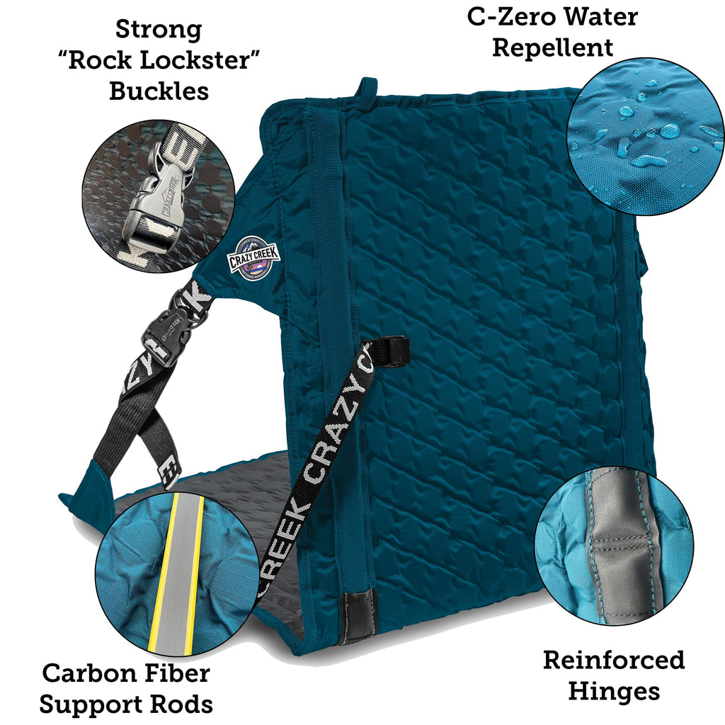 Crazy Creek HEX 2.0 PowerLounger for Day Hiking & Backpacking Trips, 250 LBS Weight Capacity, Adjustable Straps, Compact Design, Water-Resistant, Aleutian Blue/Slate