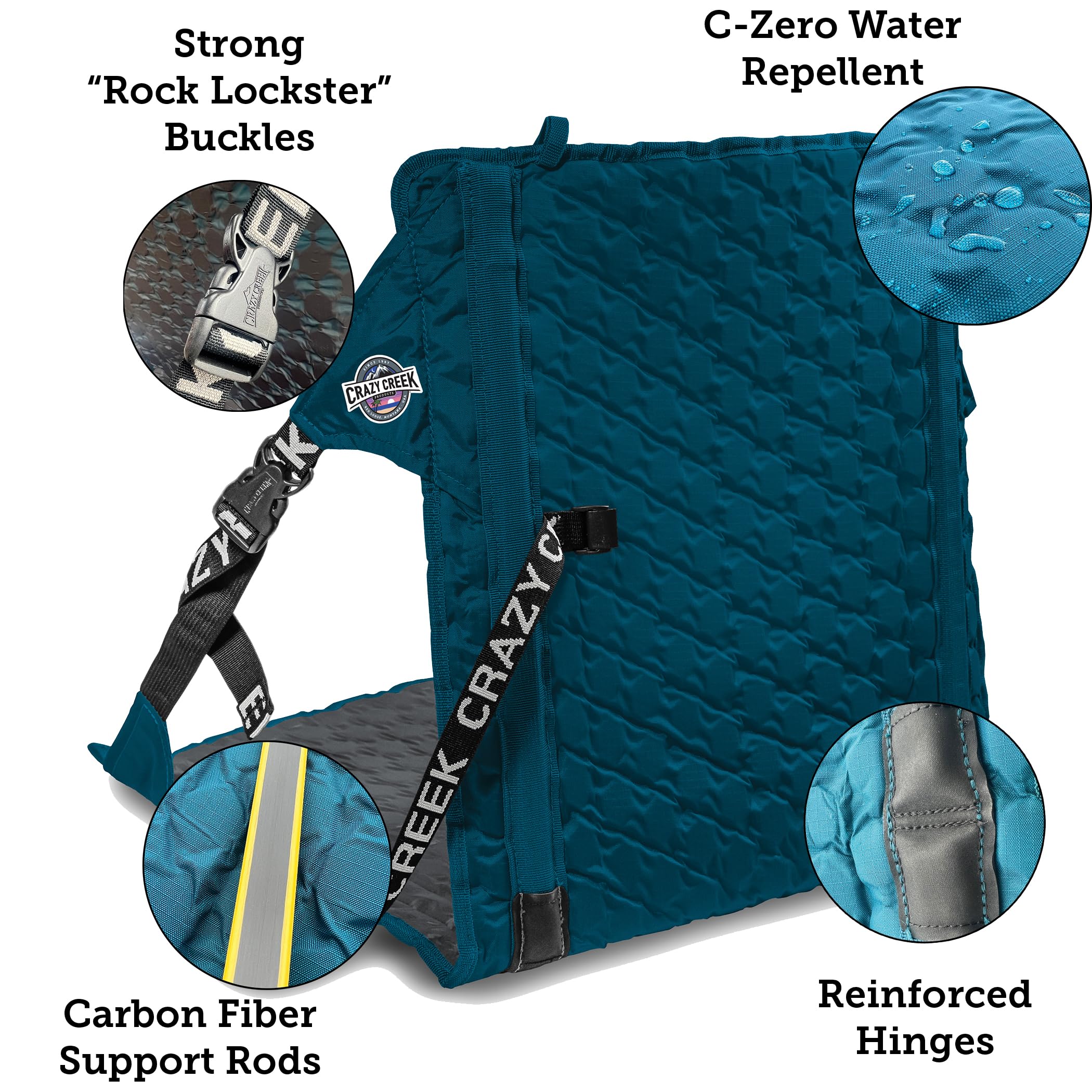 Crazy Creek HEX 2.0 PowerLounger for Day Hiking & Backpacking Trips, 250 LBS Weight Capacity, Adjustable Straps, Compact Design, Water-Resistant, Aleutian Blue/Slate