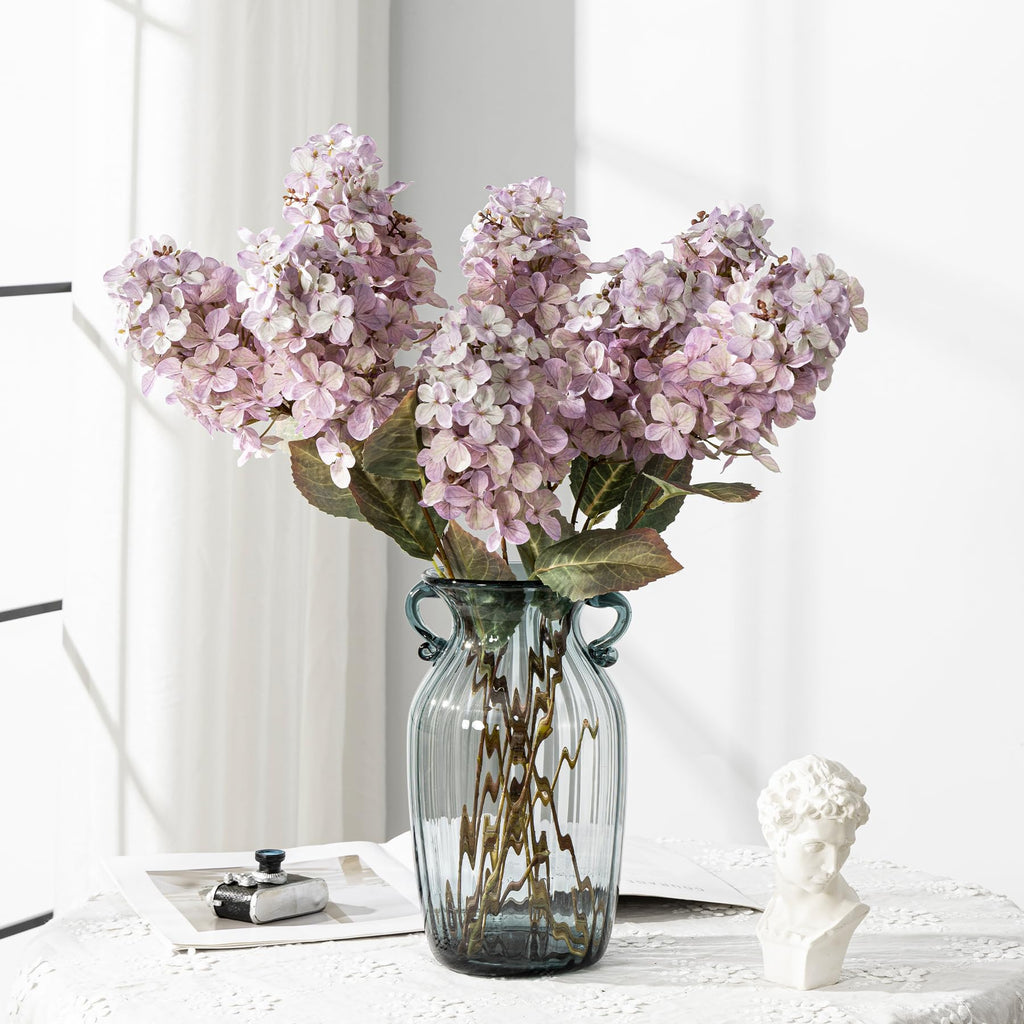 Ttranewsoo Hydrangea Artificial Flowers,Fall Hydrangeas Artificial Flowers,Blue Fake Fall Dried Hydrangea Flowers Decoration,Faux Silk Flower with Stems Winter Decor(Blue 24" 8pcs) Without Vase