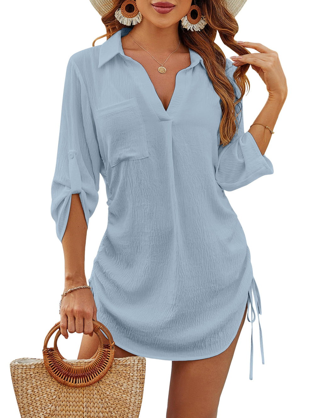 Blooming Jelly Womens Bathing Suit Cover Ups Bikini Swimsuit Coverup Drawstring Beach Dress Shirt