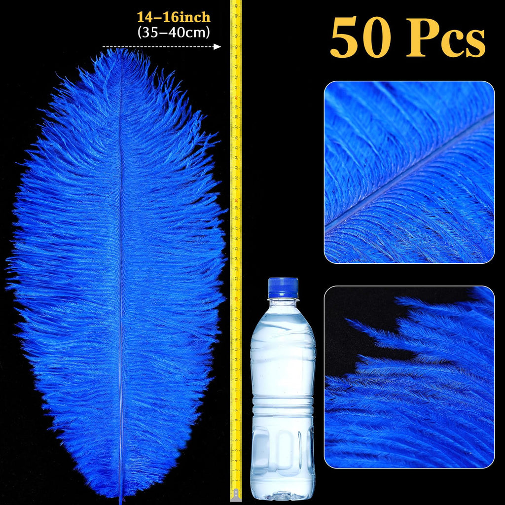 Retrowavy 50 Pcs 14-16 Inches Large Natural Ostrich Feathers Bulk for Centerpieces for Wedding Party Centerpieces Home Decoration Flower Arrangement (Black)