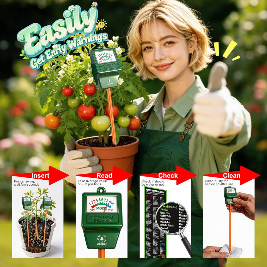 Antonki 2 Pack Soil Moisture Meter, Plant Water Meter for Gardening, Farming, Soil Tester Hygrometer Sensor for Indoor Outdoor House Plants, Flower, Lawn - No Battery Required