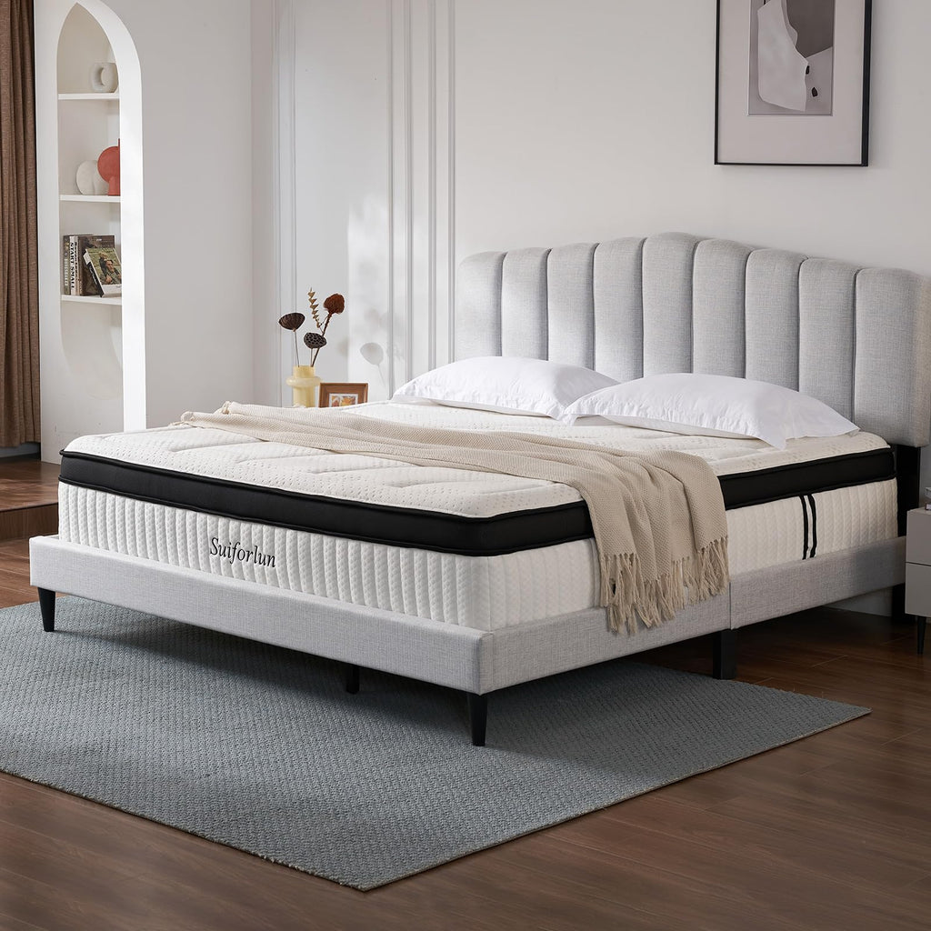 Suiforlun Full Size Mattress, 14 Inch Gel Memory Foam Hybrid Full Mattress in a Box with Pocket Springs, Euro Top Luxury 7 Premium Layers, Cooling Comfort & Pain Relief, Medium-Firm