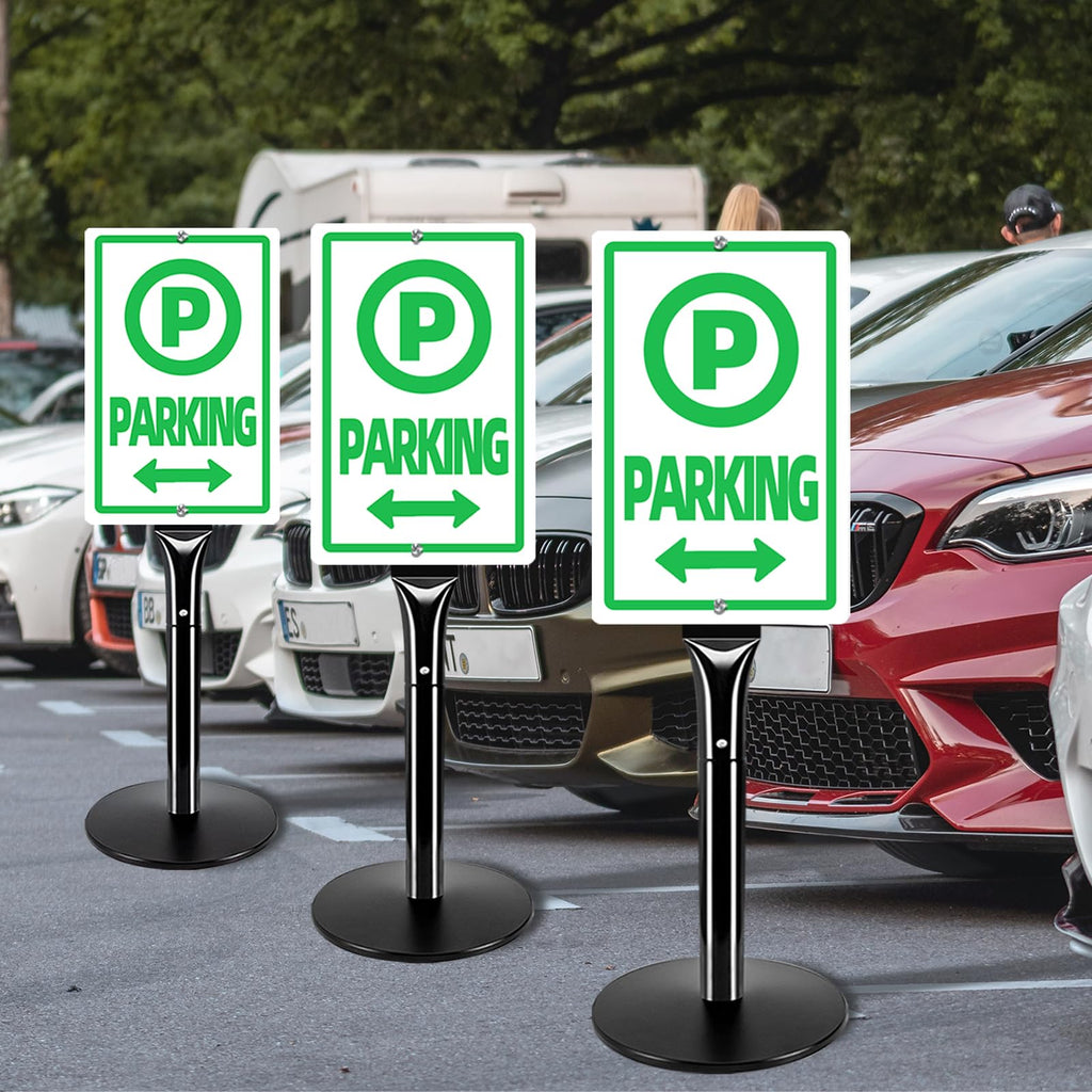 Heavy Duty Parking Sign Base Cast Iron 48" Parking Sign Post, Heavy Duty Cast Iron Sign Holder Base, Movable Sign Stand Suitable for Hanging Warning, Notice, Guiding Sign Display Stand (Black)