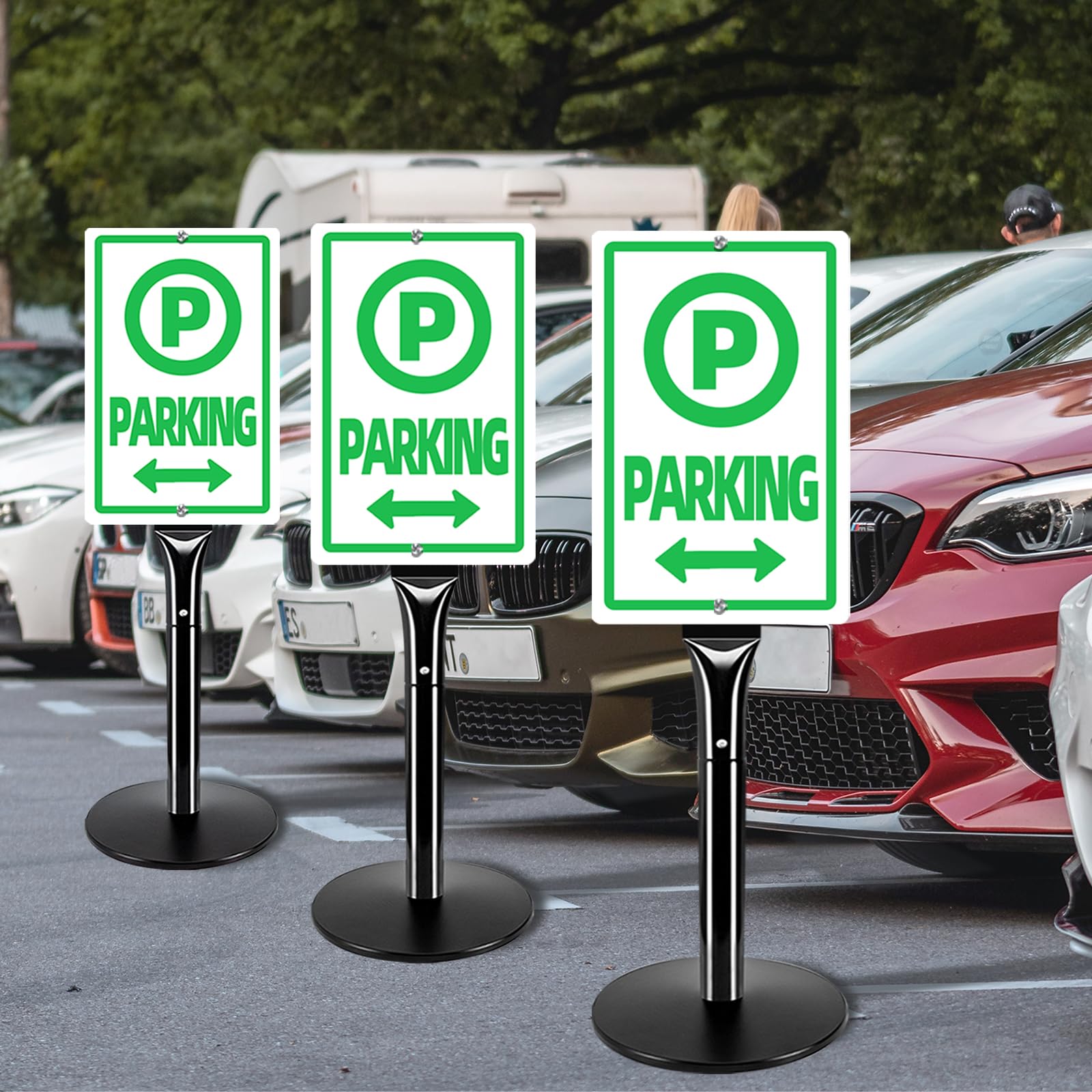 Heavy Duty Parking Sign Base Cast Iron 48" Parking Sign Post, Heavy Duty Cast Iron Sign Holder Base, Movable Sign Stand Suitable for Hanging Warning, Notice, Guiding Sign Display Stand (Black)