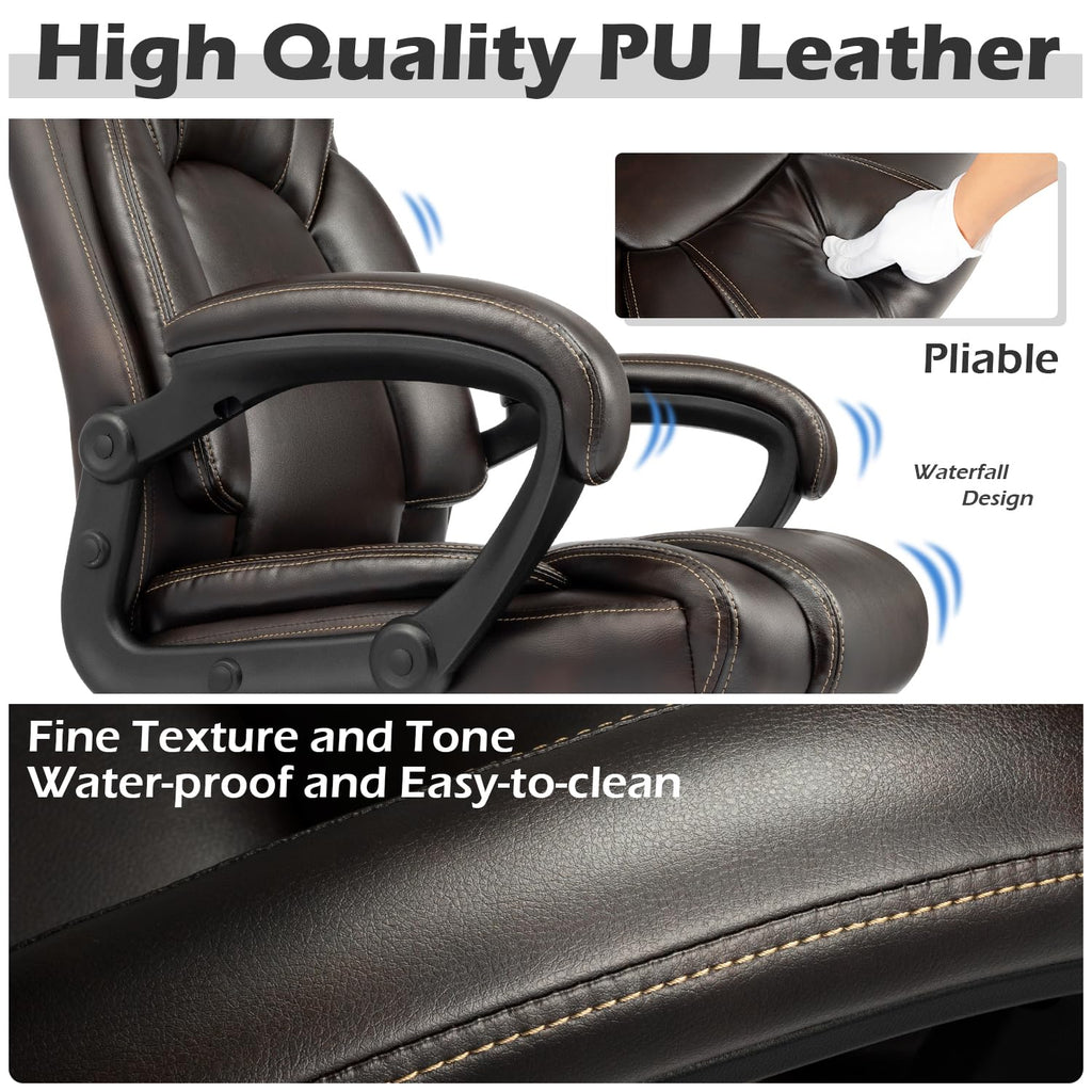 OUTFINE Office Chair Executive Office Chair Desk Chair Computer Chair with 5-Year hydrolysis-Resistant Leather Spring Cushion Ergonomic Support Tilting Function Upholstered in Bonded Leather Black