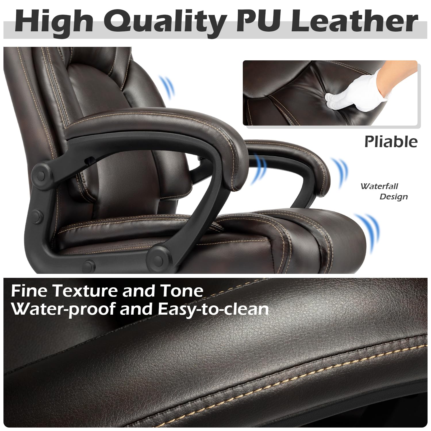 OUTFINE Office Chair Executive Office Chair Desk Chair Computer Chair with 5-Year hydrolysis-Resistant Leather Spring Cushion Ergonomic Support Tilting Function Upholstered in Bonded Leather Black