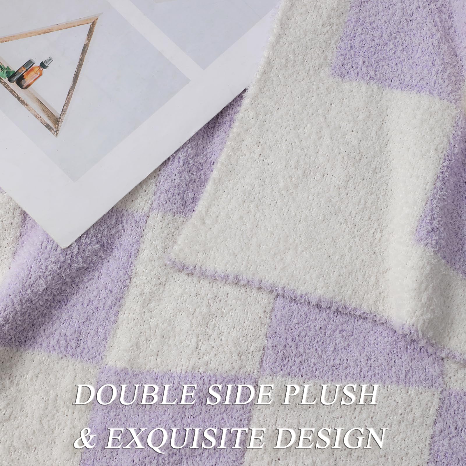 bearberry Fuzzy Checkerboard Grid Throw Blanket Soft Cozy Warm Microfiber All Season Blanket Decor for Couch Sofa Bed Travel Home (Avocado Green, 50''x60'')
