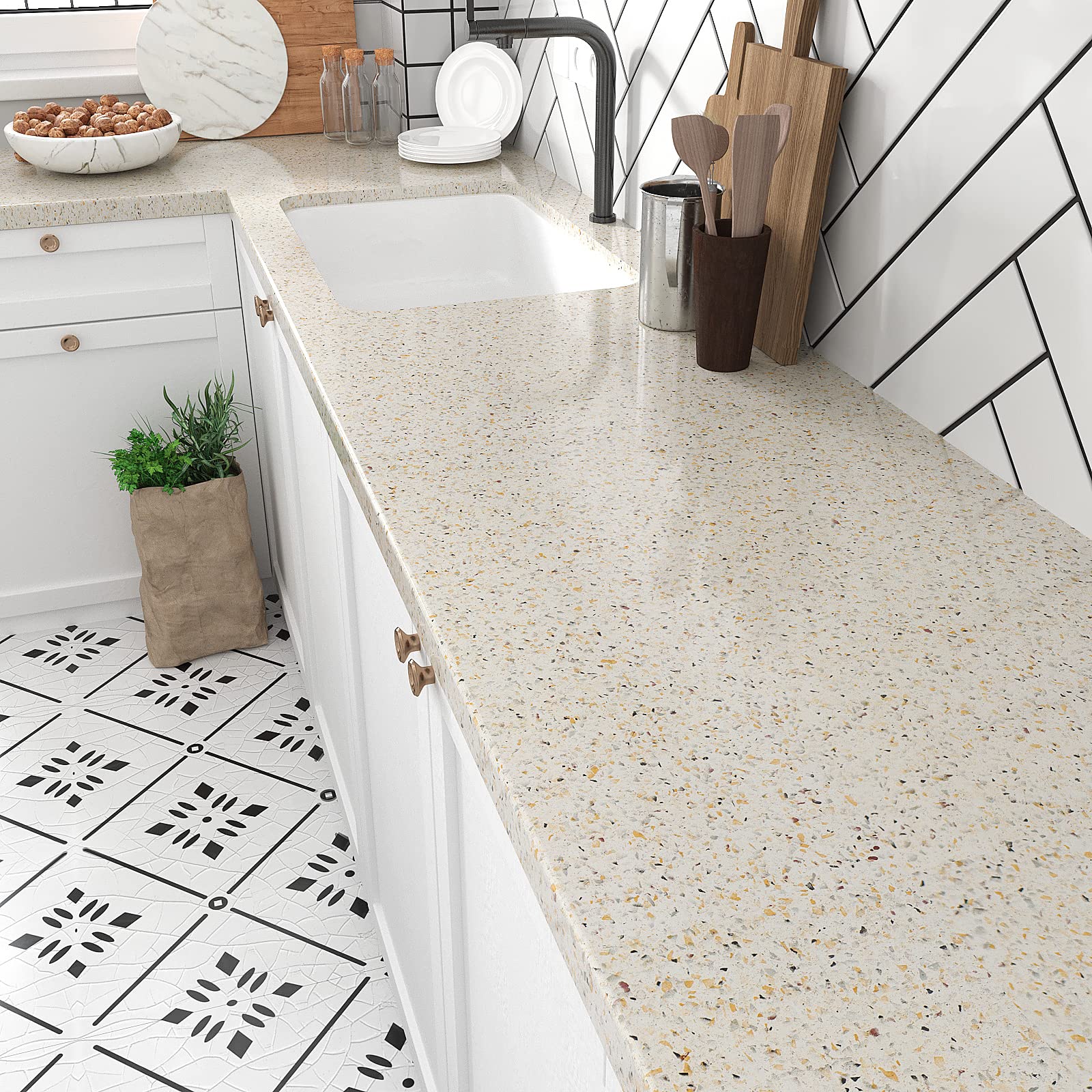 VEELIKE 15.7''x118'' Granite Contact Paper for Countertops Waterproof Self Adhesive Granite Wallpaper Peel and Stick Countertops for Kitchen Bathroom Counter Top Removable Decorative Vinyl Film
