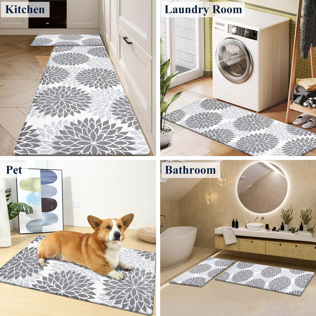 HEBE Anti Fatigue Kitchen Rugs Sets of 2, Non Slip Kitchen Mats for Floor, Waterproof Cushioned Comfort Standing Carpet for Kitchen Sink, Home Office, Laundry Room