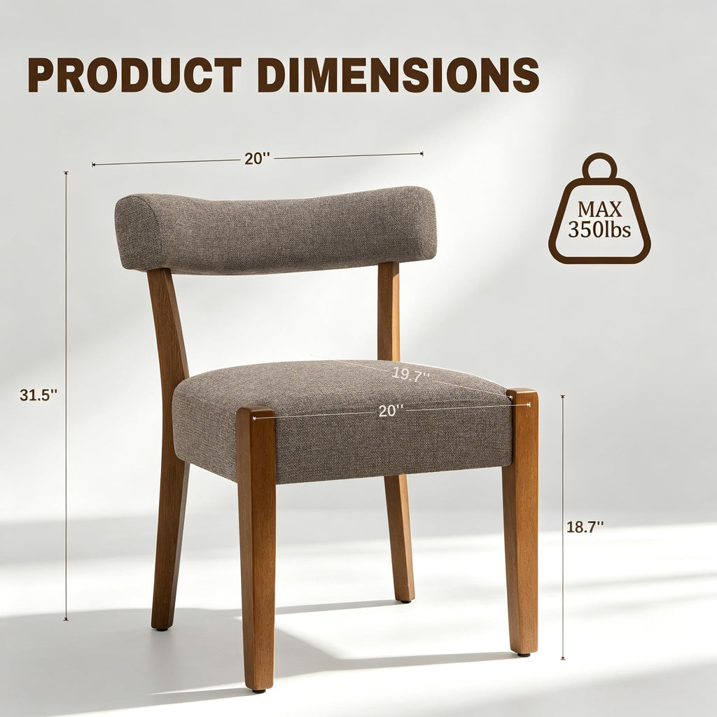RNKSFX Upholstered Dining Chairs Set of 2, Walnut Wooden Kitchen & Dining Room Chairs, Mid Century Modern Fabric Farmhouse Dining Chairs Oversized Sturdy Rounded Chairs Curved Back, Beige Fabric