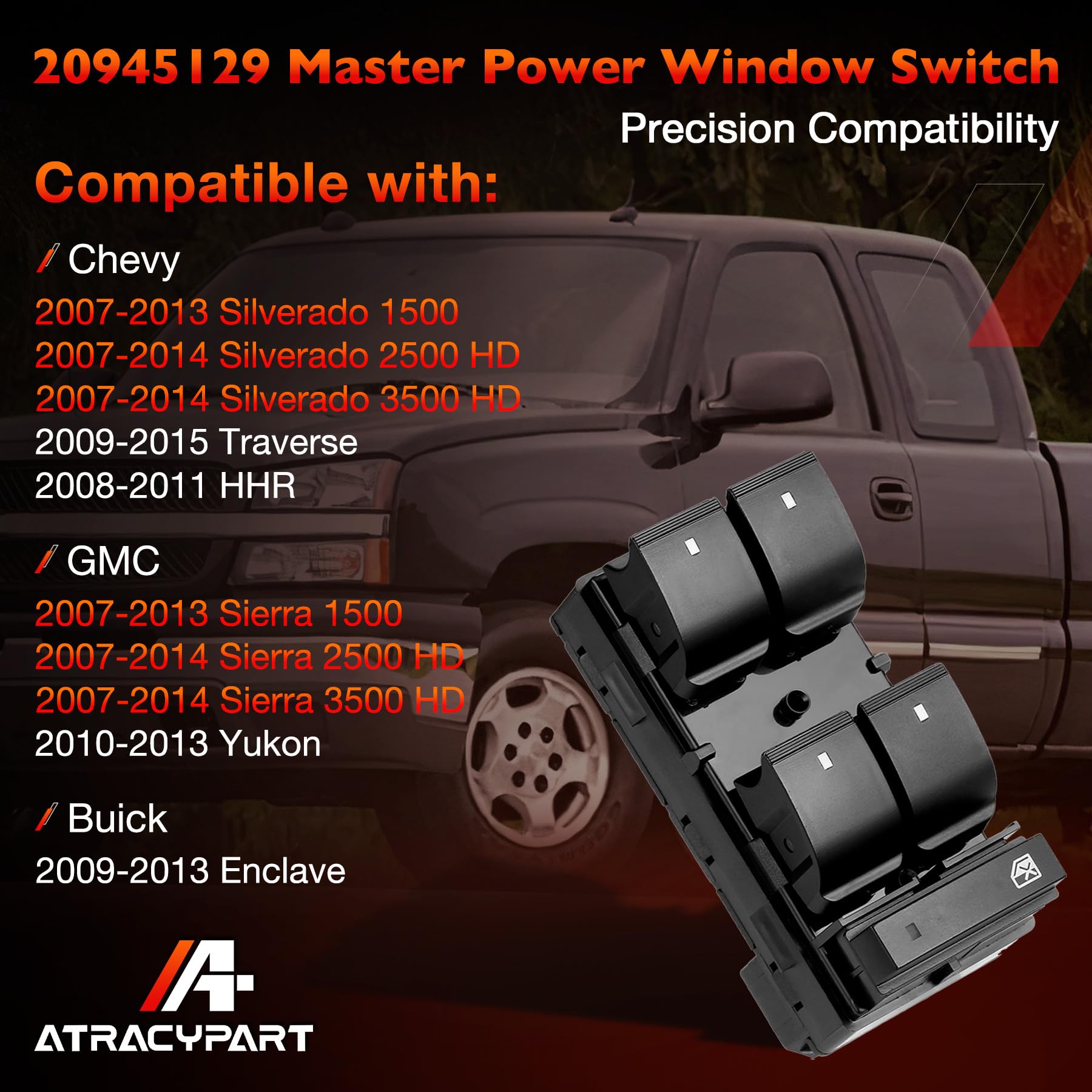 Power Window Switch Passenger Front Right, Rear Left or Right | Window Buttons | Fits GMC Acadia, Sierra, Chevy Silverado, Tahoe & More Year Model 2006-2015 | #22895545, 15888174
