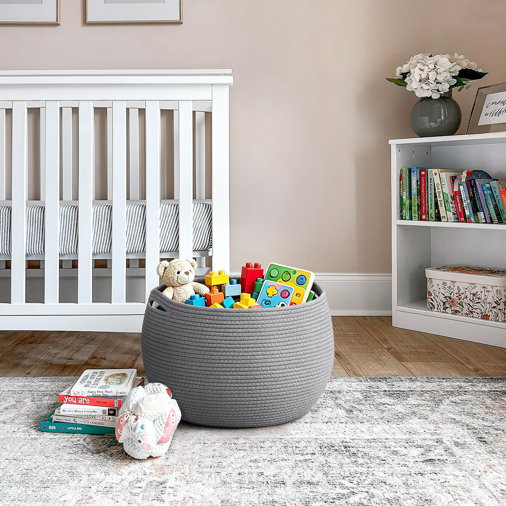 Goodpick Small Rope Storage Basket, Black Round Baskets for Socks, Dog Toys, Towels, Cute Baby Basket for Living Room, Bedroom, Nursery, Towel Baskets for Bathroom, 10 x 8.3 inches