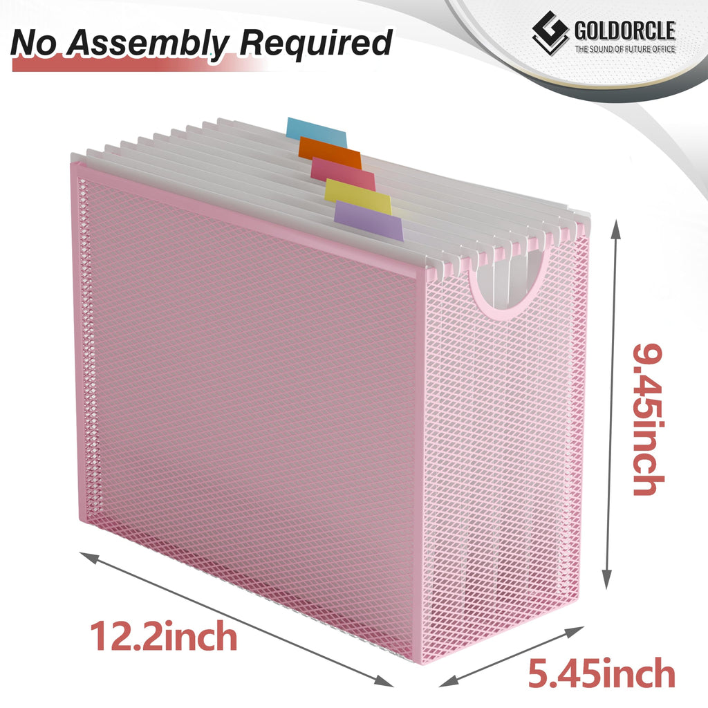 Hanging File Organizer, Letter-Size File Holder Filing Box with 5 Hanging Folders, Metal Mesh Desk File Folder Storage(No Assembly Required) (Blue, with 5 Grey Folders)