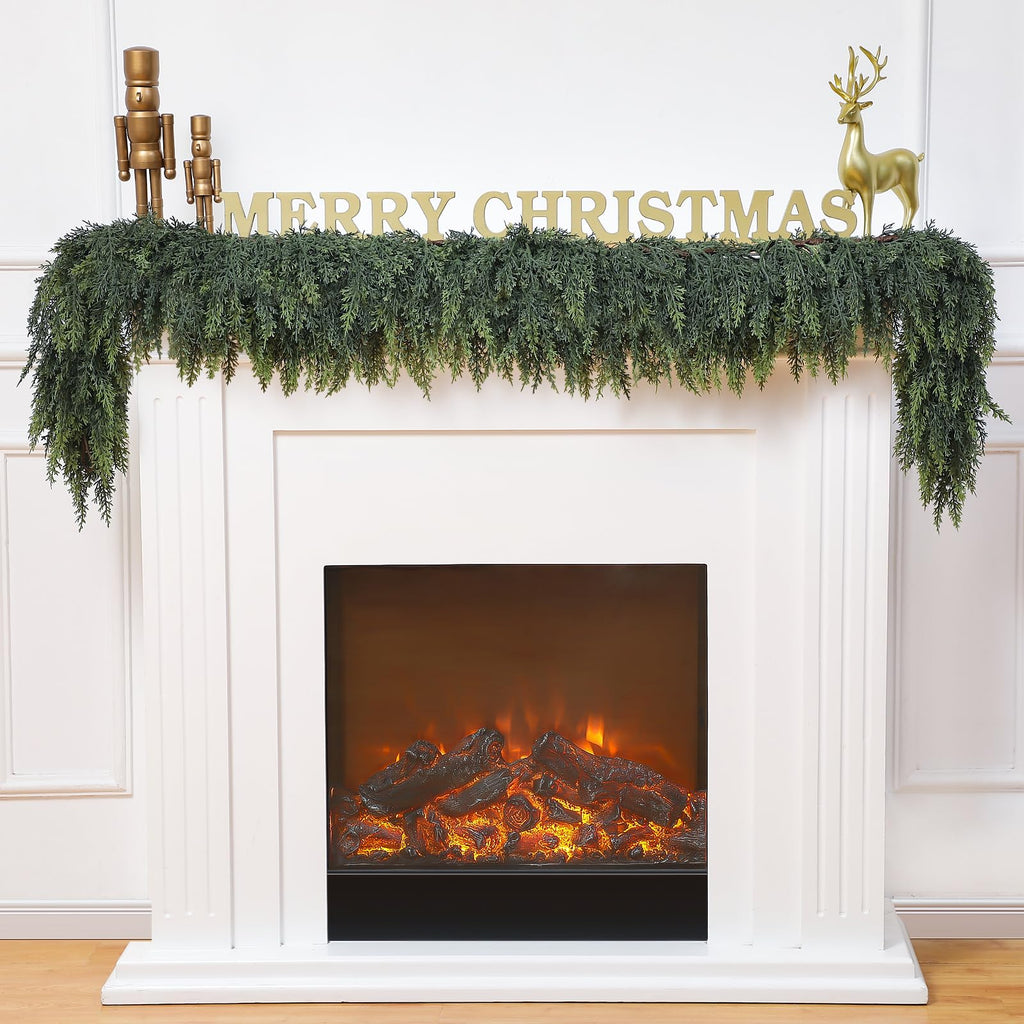 Waydress 1 Pcs 6 Feet Christmas Cedar Garland - Thick & Lush Realistic Artificial Green Faux Cedar Pine Needles Garland for Christmas Winter Home Mantel Fireplace Holiday Party Decor