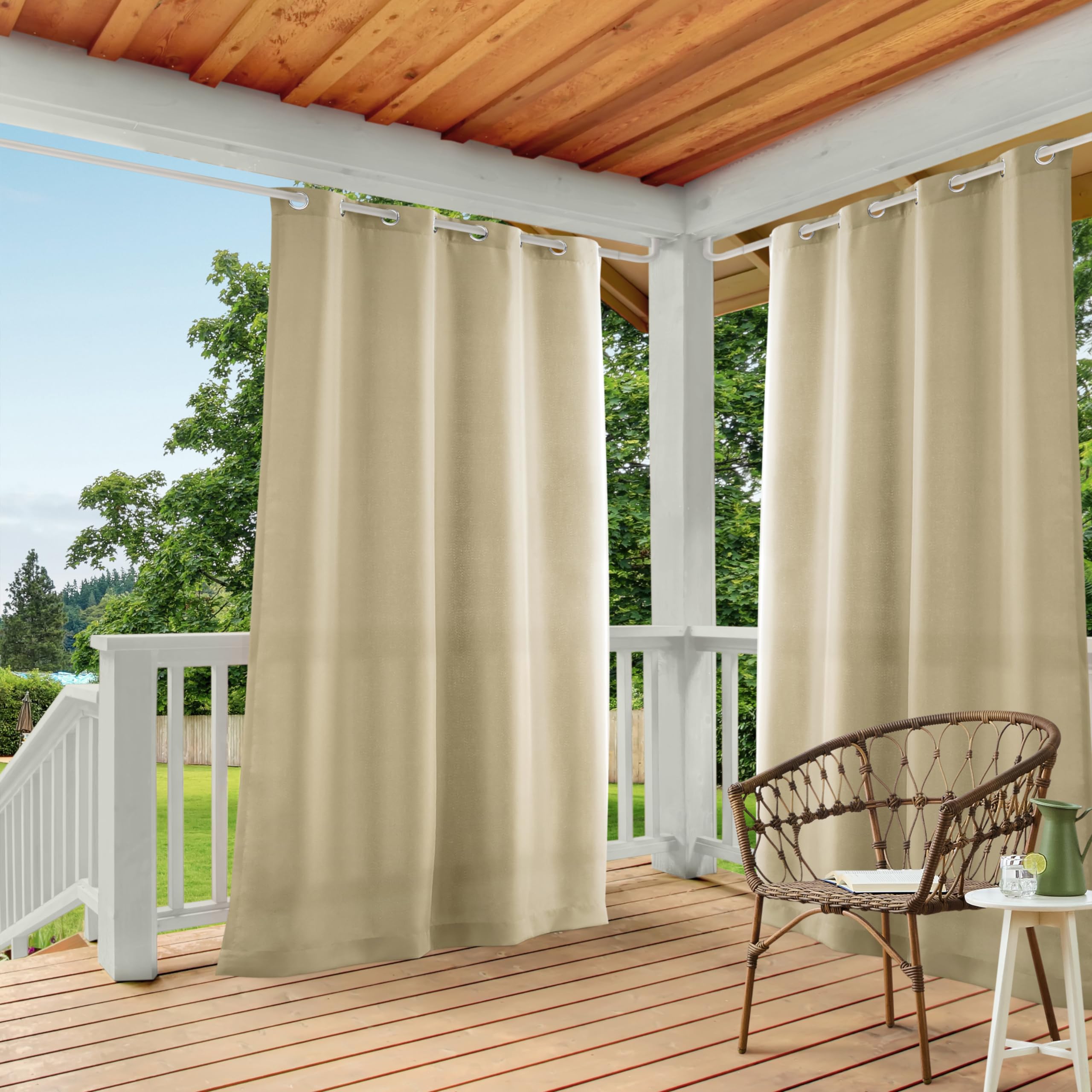 Town & Country Basics Cabana Solid Heavyweight Indoor Outdoor Curtains, Light Filtering Opacity with Grommet Top, Water Repellent, 2-Pack Set, 54"x96", Black