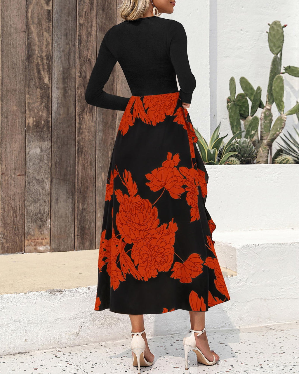 BTFBM Womens Floral Maxi Dress Fall 2025 Casual Crewneck Long Sleeve Ruffle Flowy Cocktail Wedding Guest Dresses