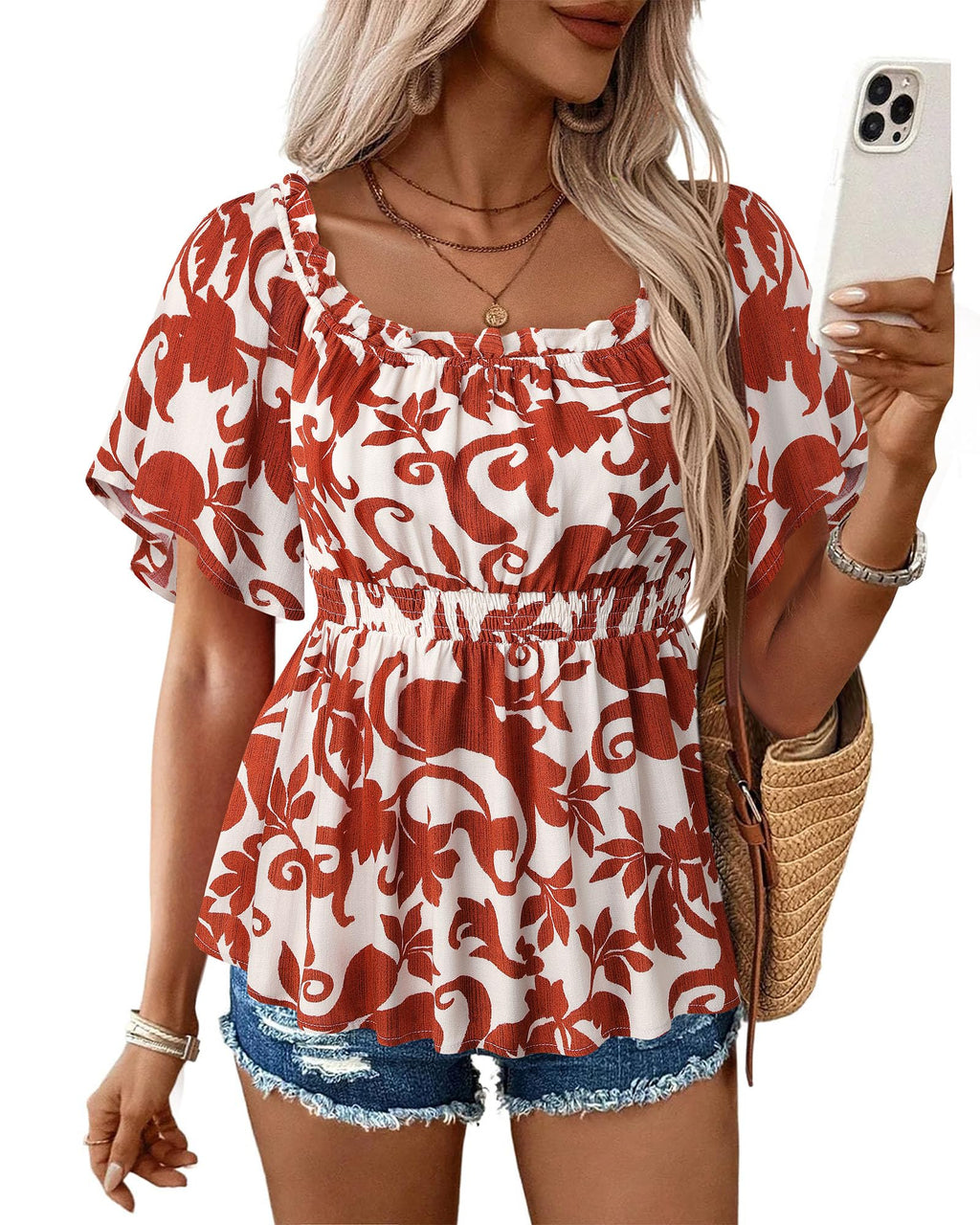 Bebonnie Women's Summer Sexy Off The Shoulder Peplum Tops Ruffle Sleeve Dressy Blouses