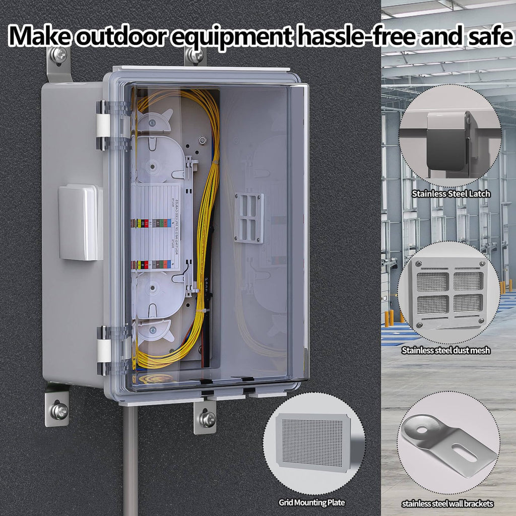 ABS Electrical Junction Box, Ventilated Design, Cable Grommets, IP65 Waterproof Enclosure, Indoor/Outdoor Use with Mounting Panel. (Clear Cover, 8.7"x6.7"x4.3")
