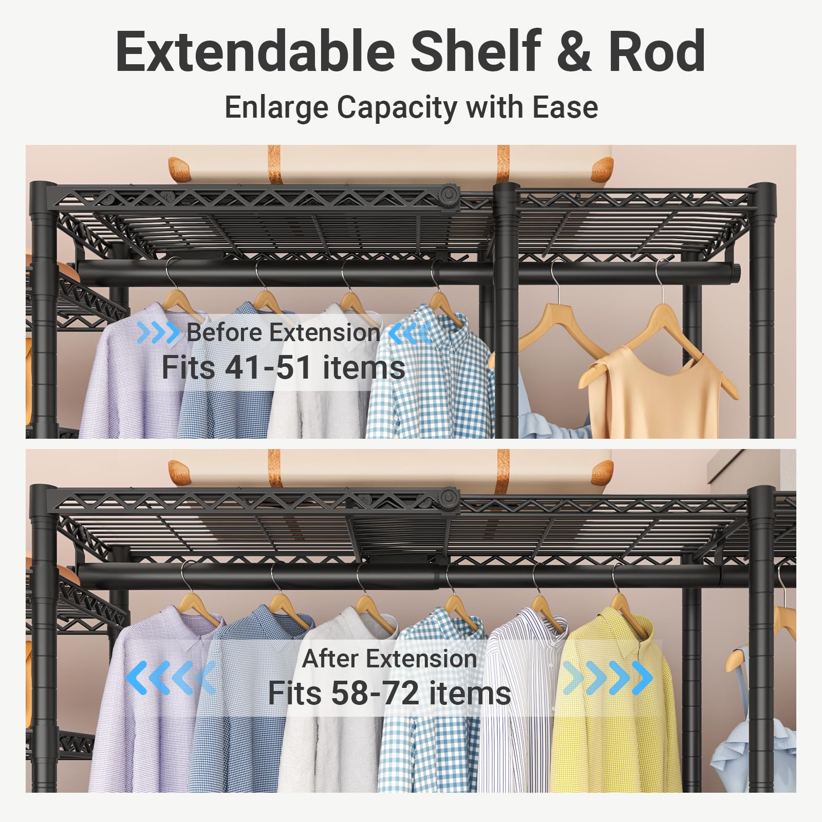 VIPEK Classic V6 Heavy Duty Clothes Rack, 7-Tier Garment Rack with Adjustable Shelves, Portable Closet Organizer with 4 Hanging Rods, Space-Saving, 850lbs Capacity, 68.9" L x 15.7" W x 76.4" H, Black