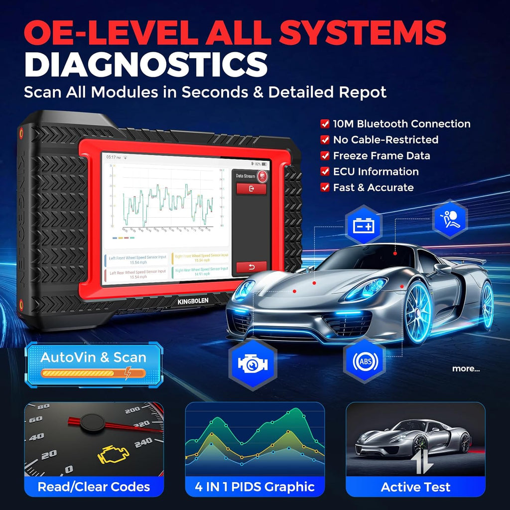 KINGBOLEN K7 Bidirectional Scan Tool 2026 OBD2 Scanner Bluetooth with Lifetime Updates, No Annual Fees, 31+ Resets, Component Matching, All System Diagnostic, CAN FD, FCA AutoAuth, Crankshaft Relearn