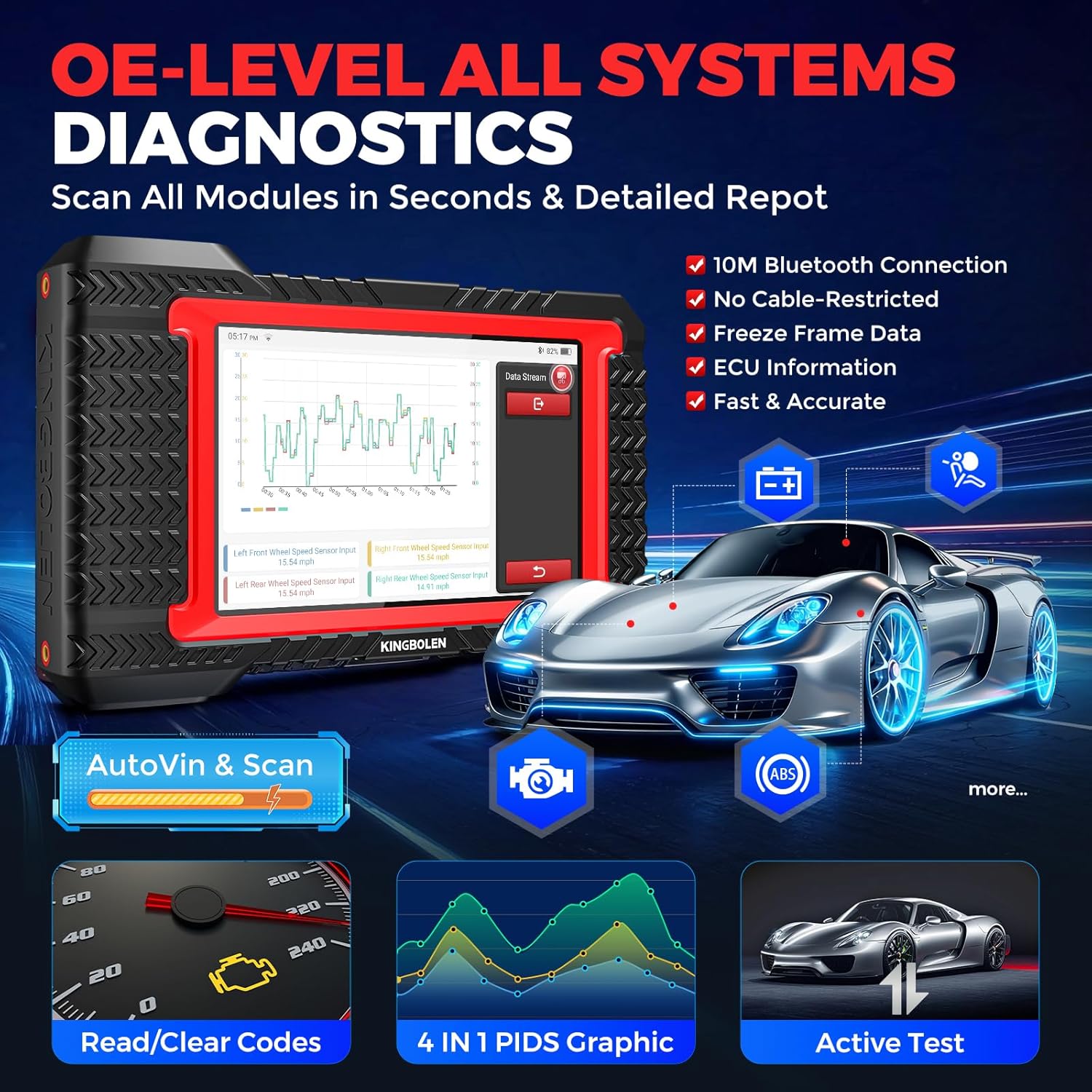 KINGBOLEN K7 Bidirectional Scan Tool 2026 OBD2 Scanner Bluetooth with Lifetime Updates, No Annual Fees, 31+ Resets, Component Matching, All System Diagnostic, CAN FD, FCA AutoAuth, Crankshaft Relearn
