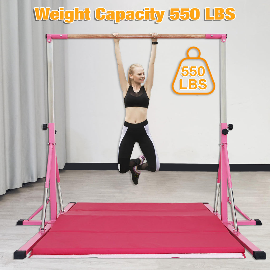 FC FUNCHEER Gymnastics Bar for Kids Ages 3-15, 35" to 60" Adjustable Height, 4FT Wide Base - Professional Kip Bar with 360° Stability & Fiberglass Crossbar, Easy Fold&Solid Design for Home Training