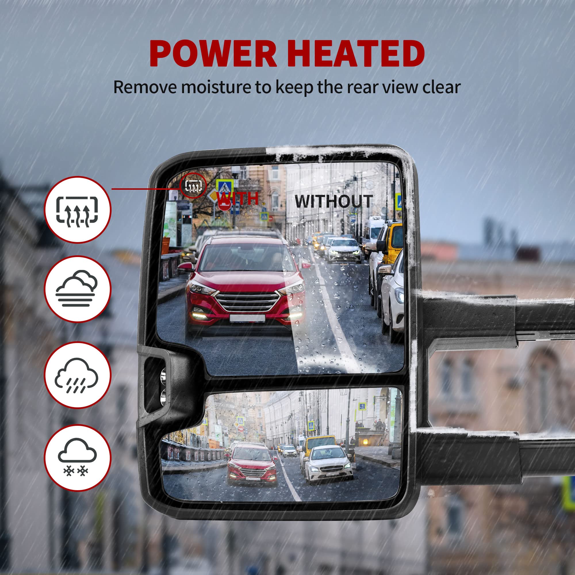 YITAMOTOR Towing Mirrors Compatible with 07-13 Silverado 1500 2500 3500 Tahoe Suburban Avalanche GMC Sierra Yukon Cadillac LED Turn Signal Light Power Heated Manual Telescoping Folding