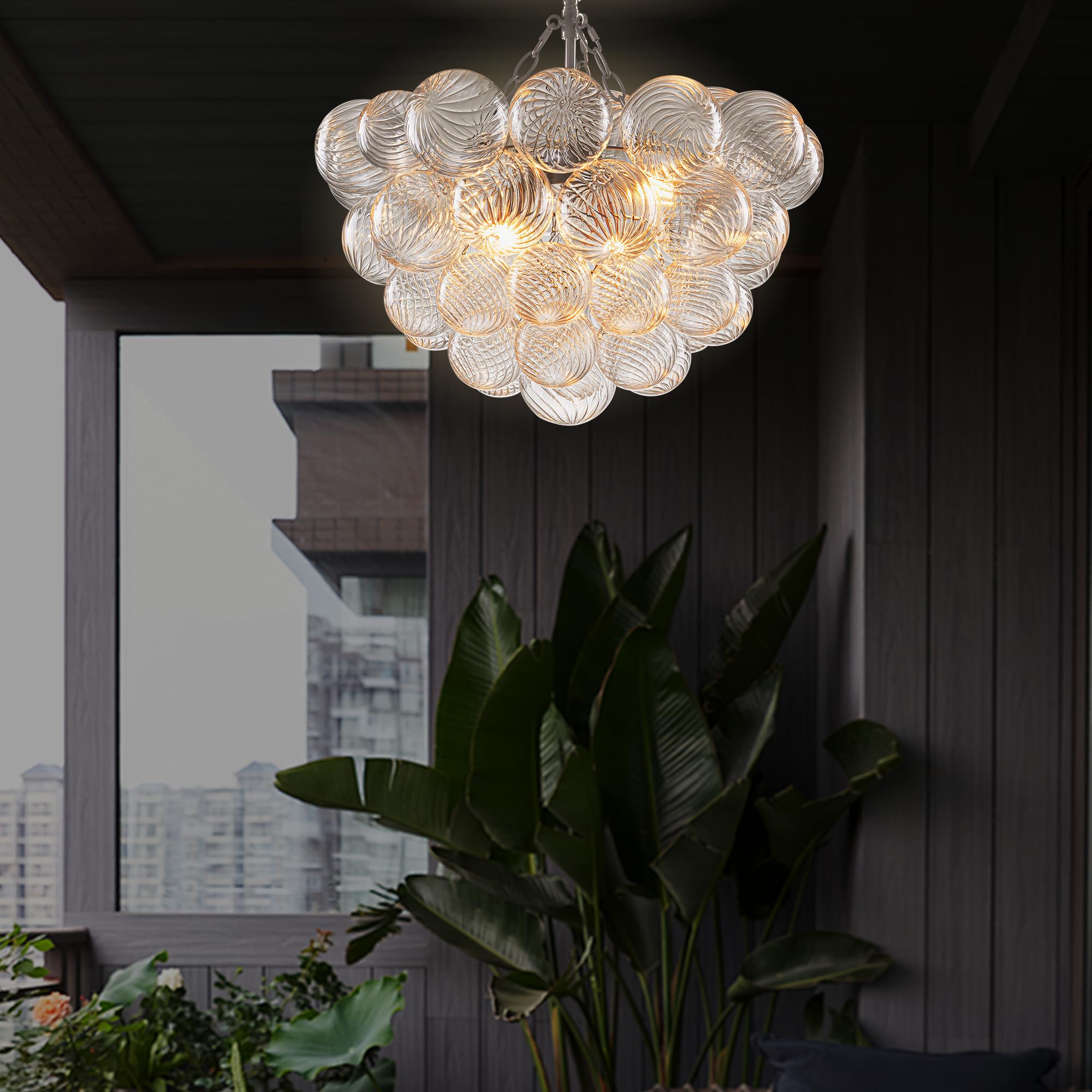 Longree Bubble Glass Ball Chandelier White 20" Dia Pendant Light | Swirled Glass Globe, for Dining Room Kitchen Bathroom Entry Bedroom