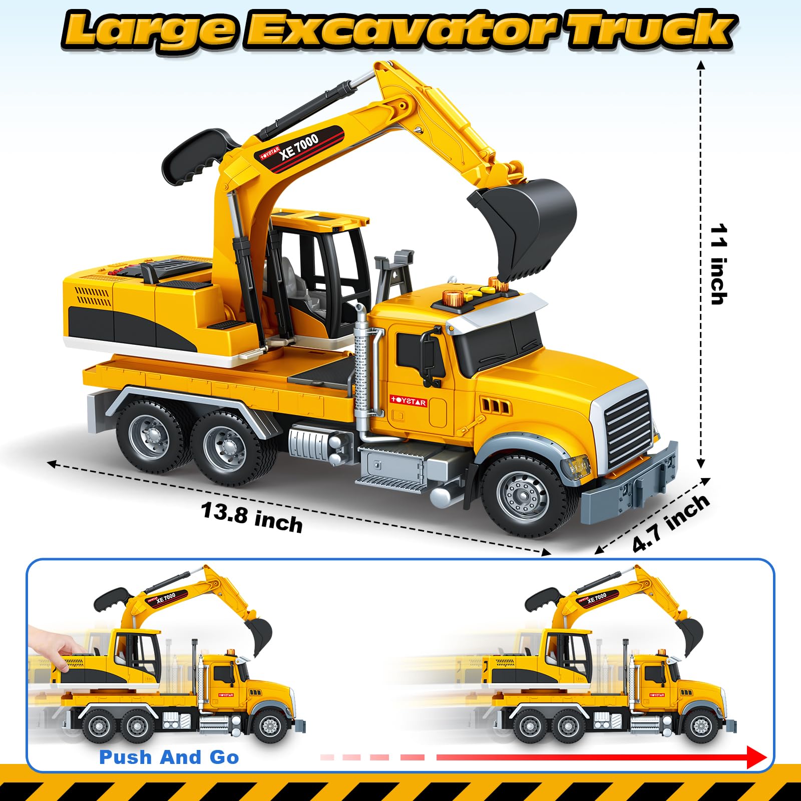 Bstoyder Kids Toys for 3 4 5 6 7 8 Years Old Boys, 15" Crane Truck Toy with Lights, Sounds, Toddler Friction Powered Truck Vehicle Toy for Boys Girls Birthday Gifts