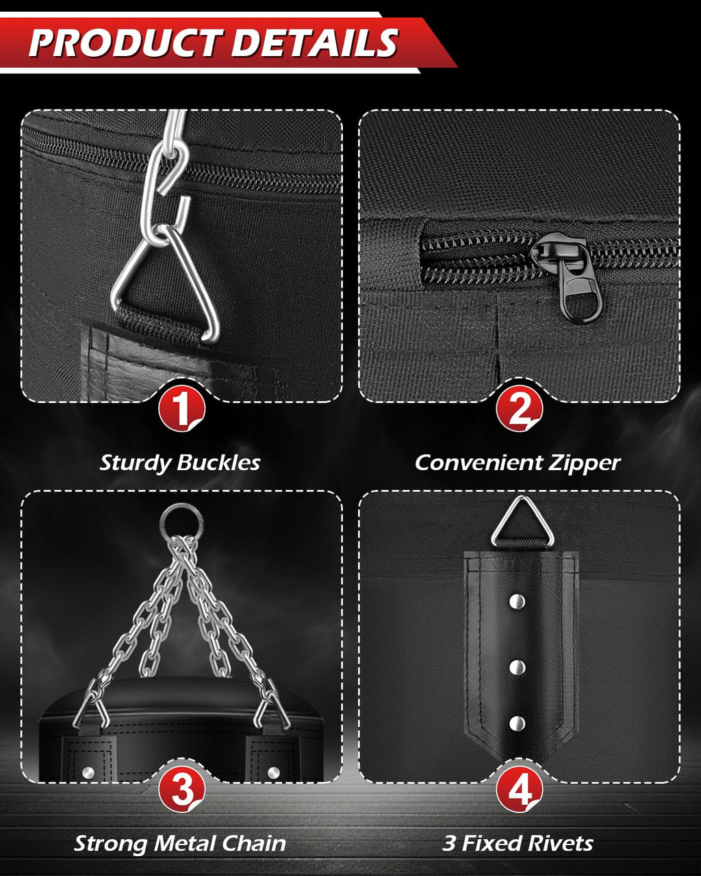 YORWHIN Punching Bag for Adults, 4FT PU Heavy Boxing Bags with Chain Ceiling Hook, Hanging Boxing Bag for Kickboxing Muay Thai Karate Judo Taekwondo Home Gym Training, Unfilled