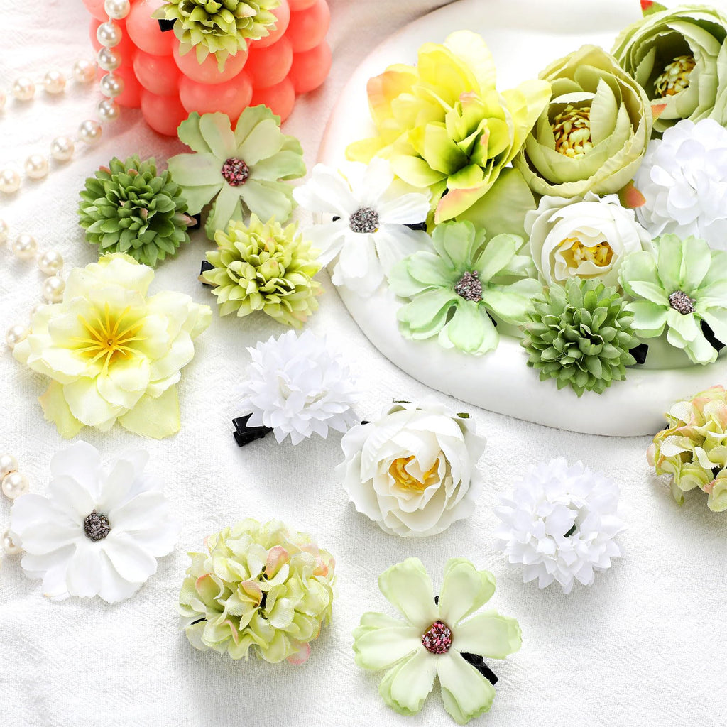 BBTO Flower Hair Clip Rose Hair Clips Barrettes for Women Flower Accessories Boho Bride Claw Clip Hairpin Brooch Pin Headpiece for Wedding(Beige Orange Series,21 Pcs)