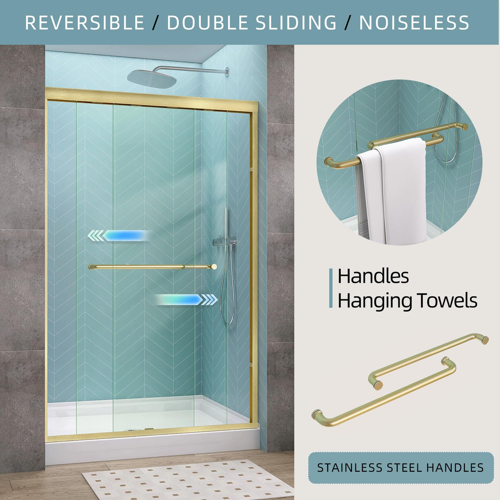 GETPRO Shower Door Sliding 44-48 in. W x 72 in. H Semi-Frameless Bypasss Double Sliding Doors for Shower,1/4 inch Clear Tempered Walk-in Shower Glass Door Brushed Nickel
