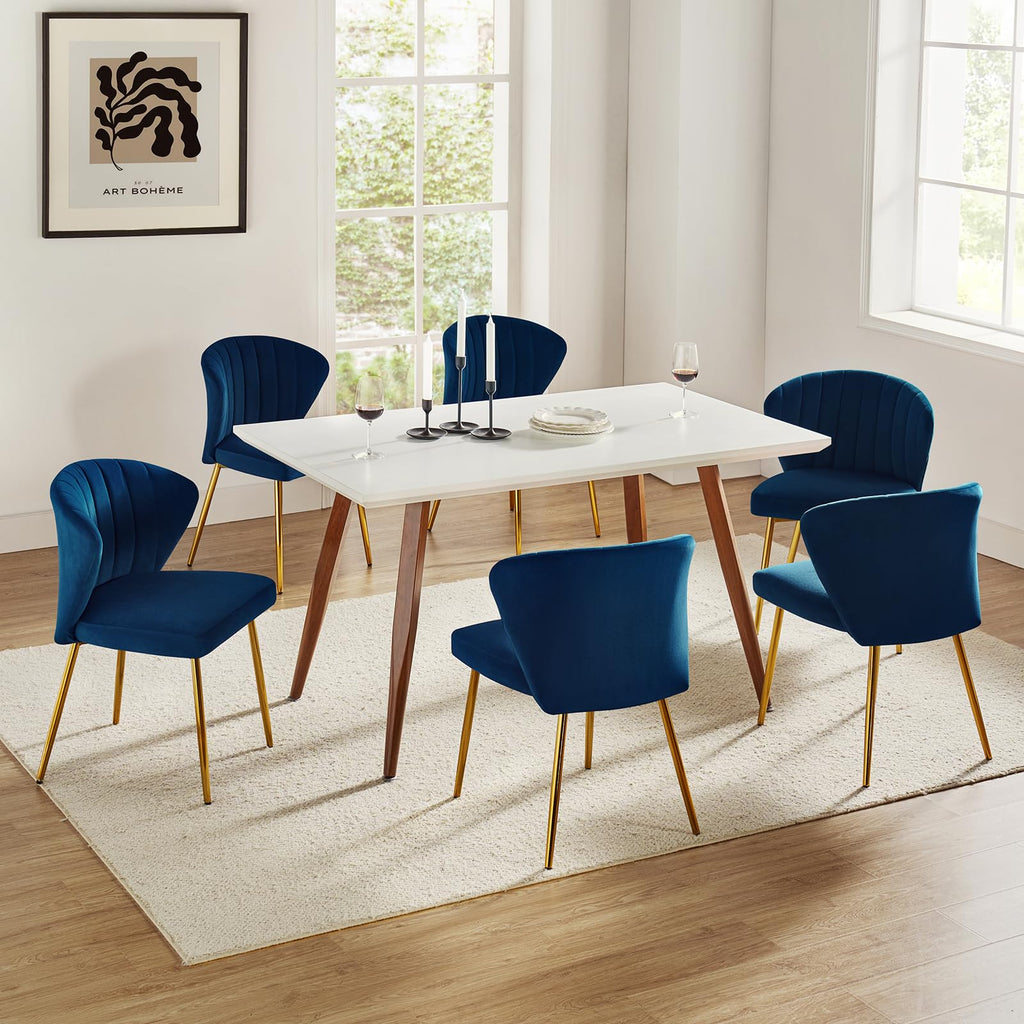 HULALA HOME Velvet Dining Chairs, Modern Small Armless Accent Chair with Gold Metal Legs, Living Room Upholstered Cute Side Chair, Elegant Tufted Back Vanity Chair for Bedroom, Auburn