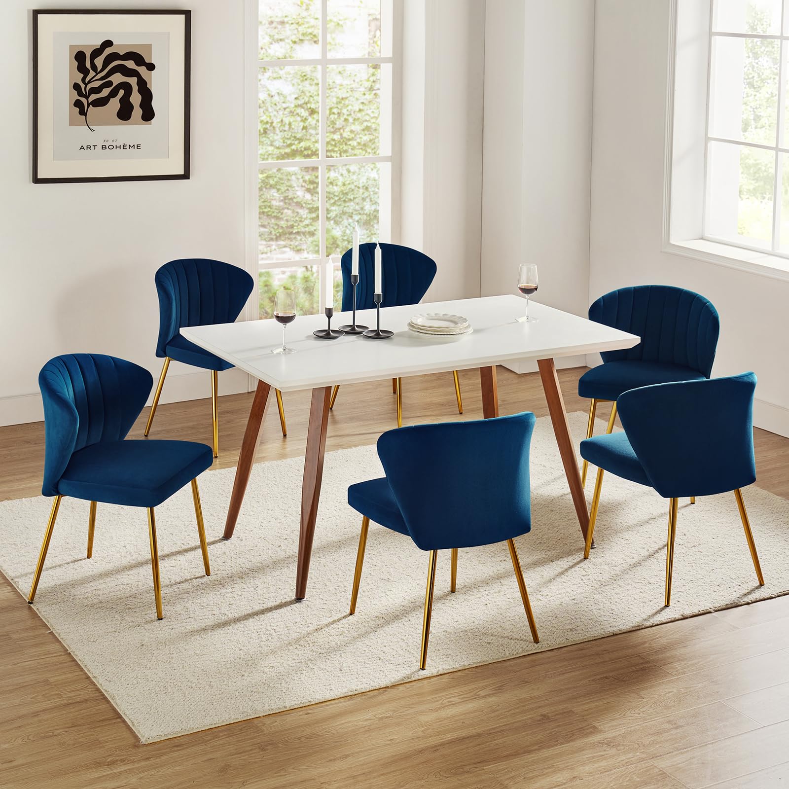 HULALA HOME Velvet Dining Chairs, Modern Small Armless Accent Chair with Gold Metal Legs, Living Room Upholstered Cute Side Chair, Elegant Tufted Back Vanity Chair for Bedroom, Auburn